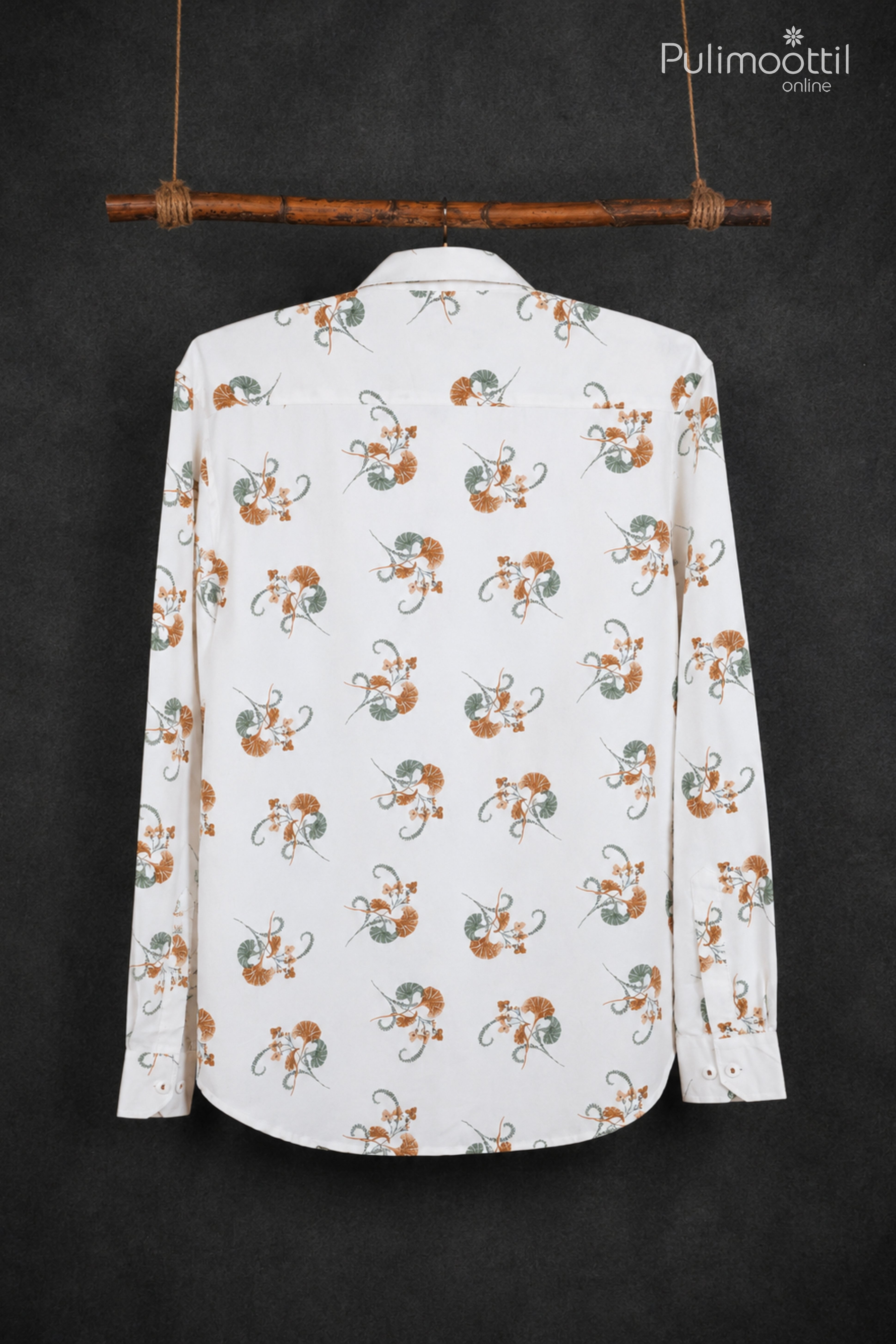 White Color Full Sleeve Mens Shirt With Floral Motif Print