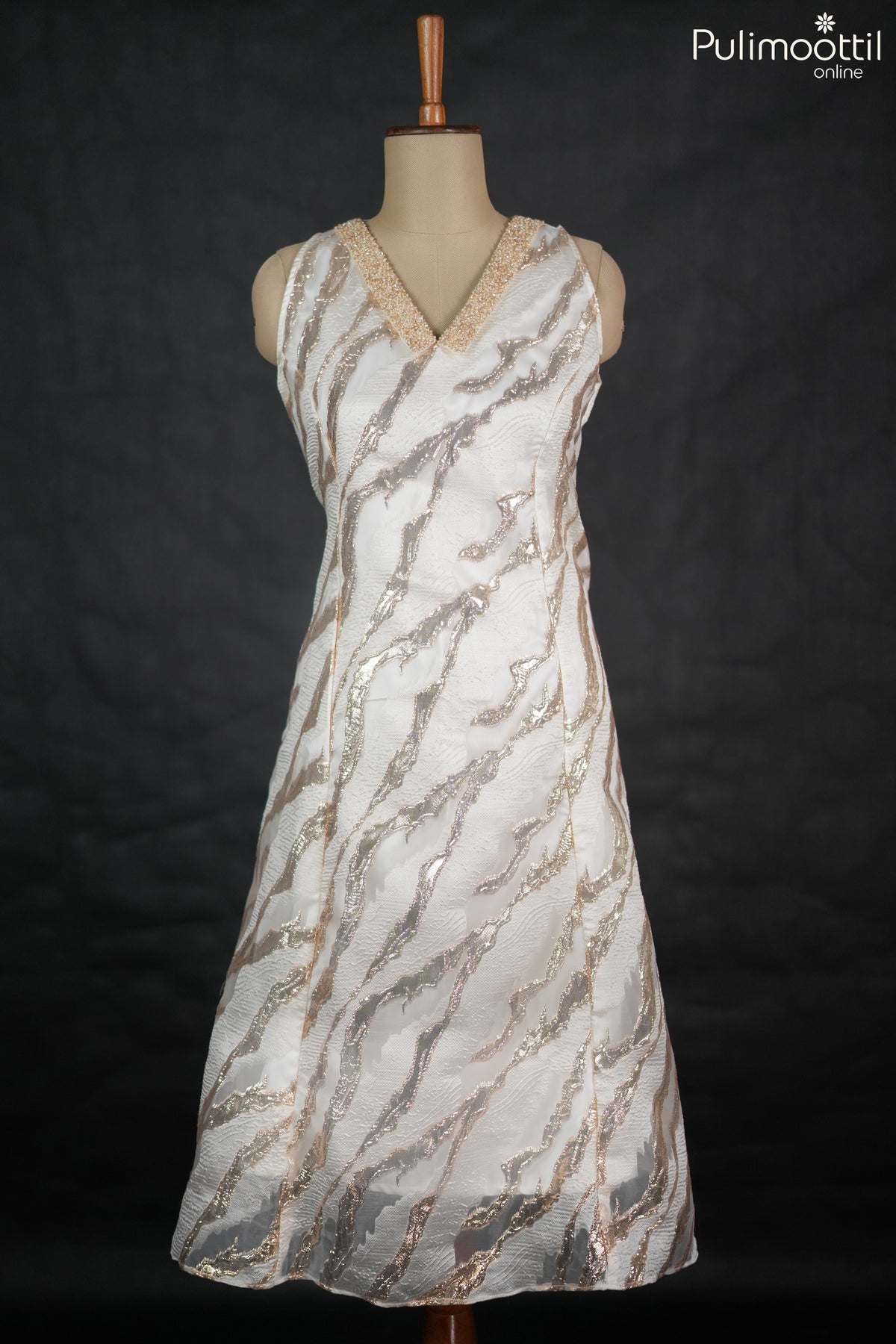 Off-white Turkish organza A-line kurti.