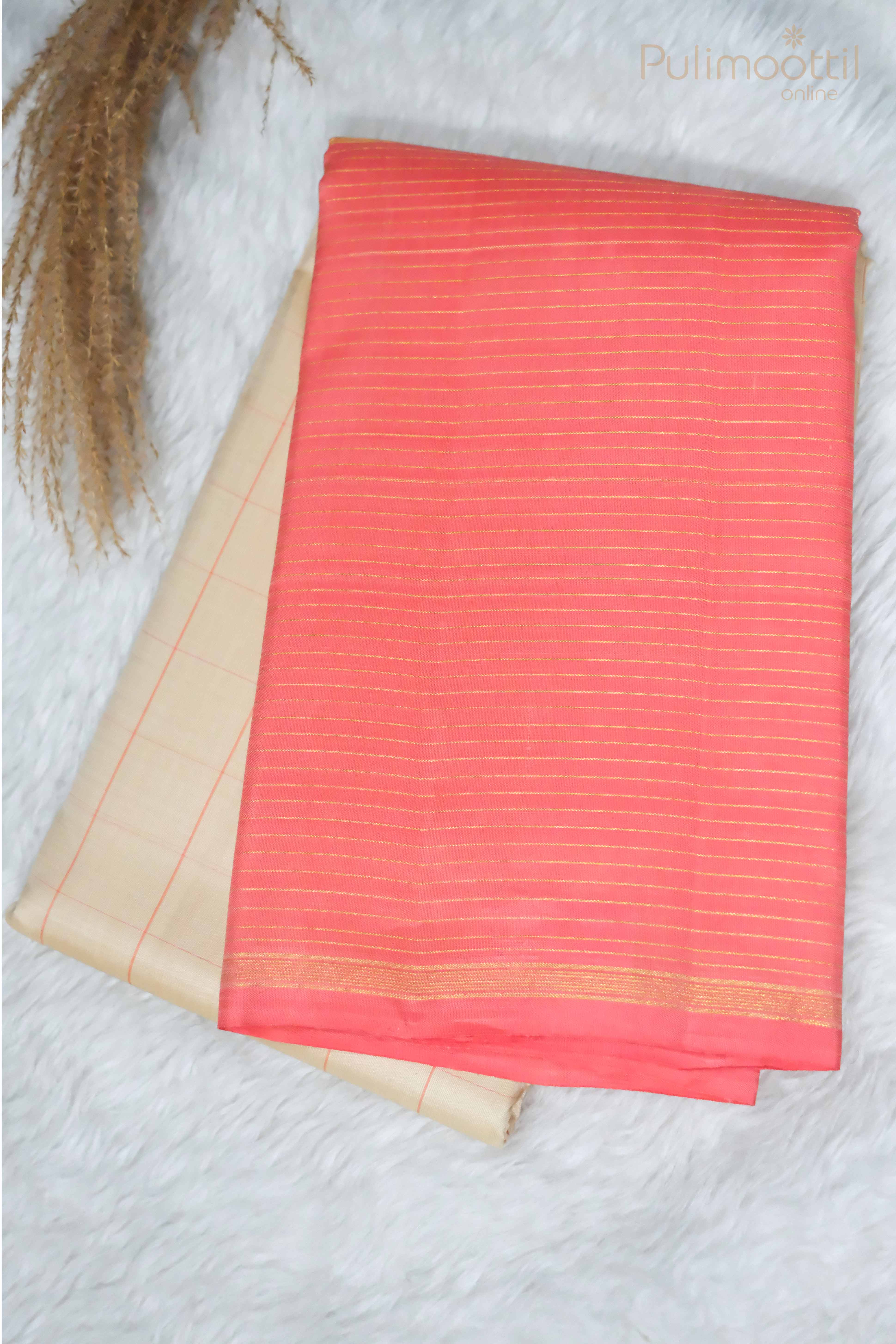 Cream Colour Pure Kanchipuram Silk Saree