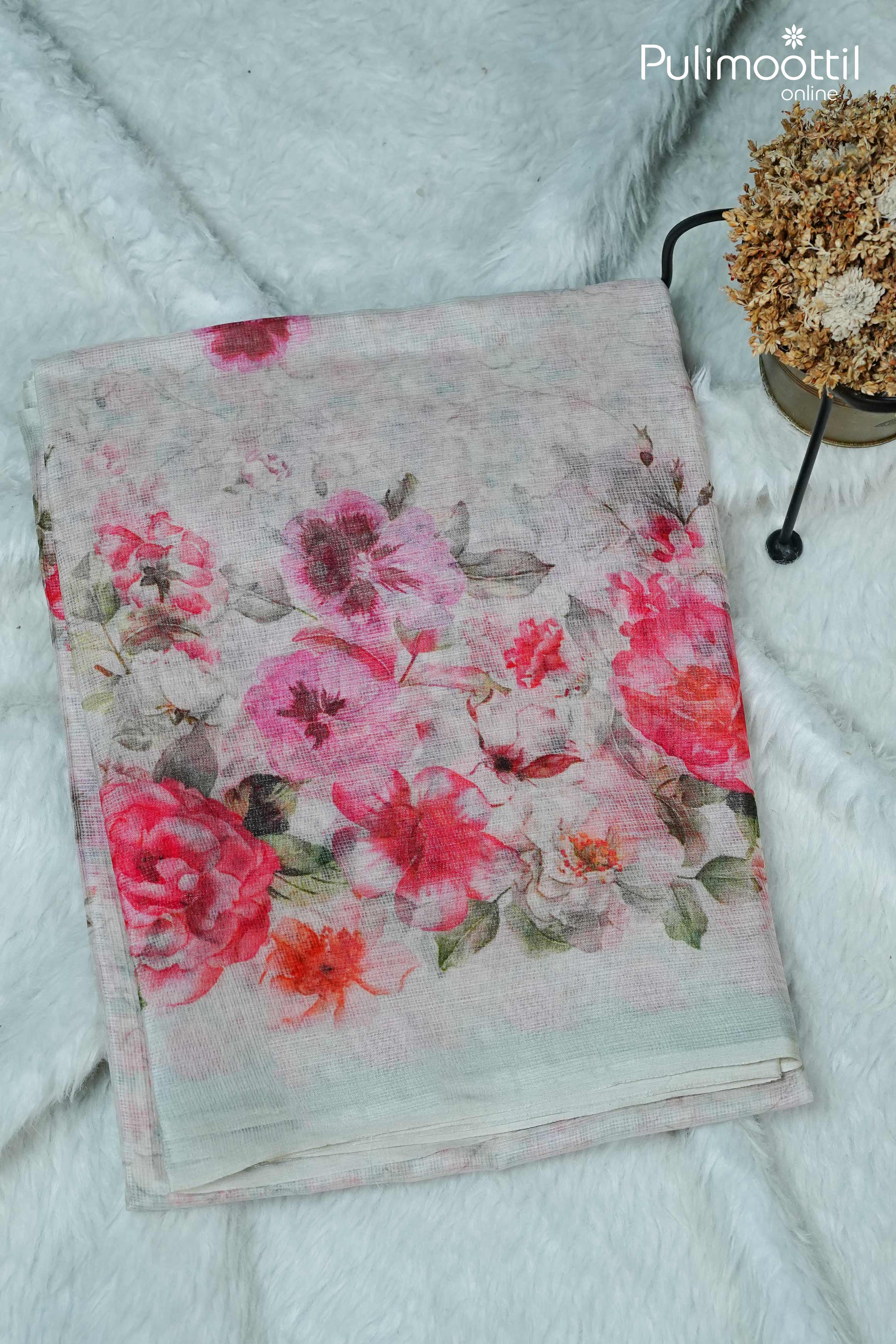 Light Pink Colour Netcota Saree.