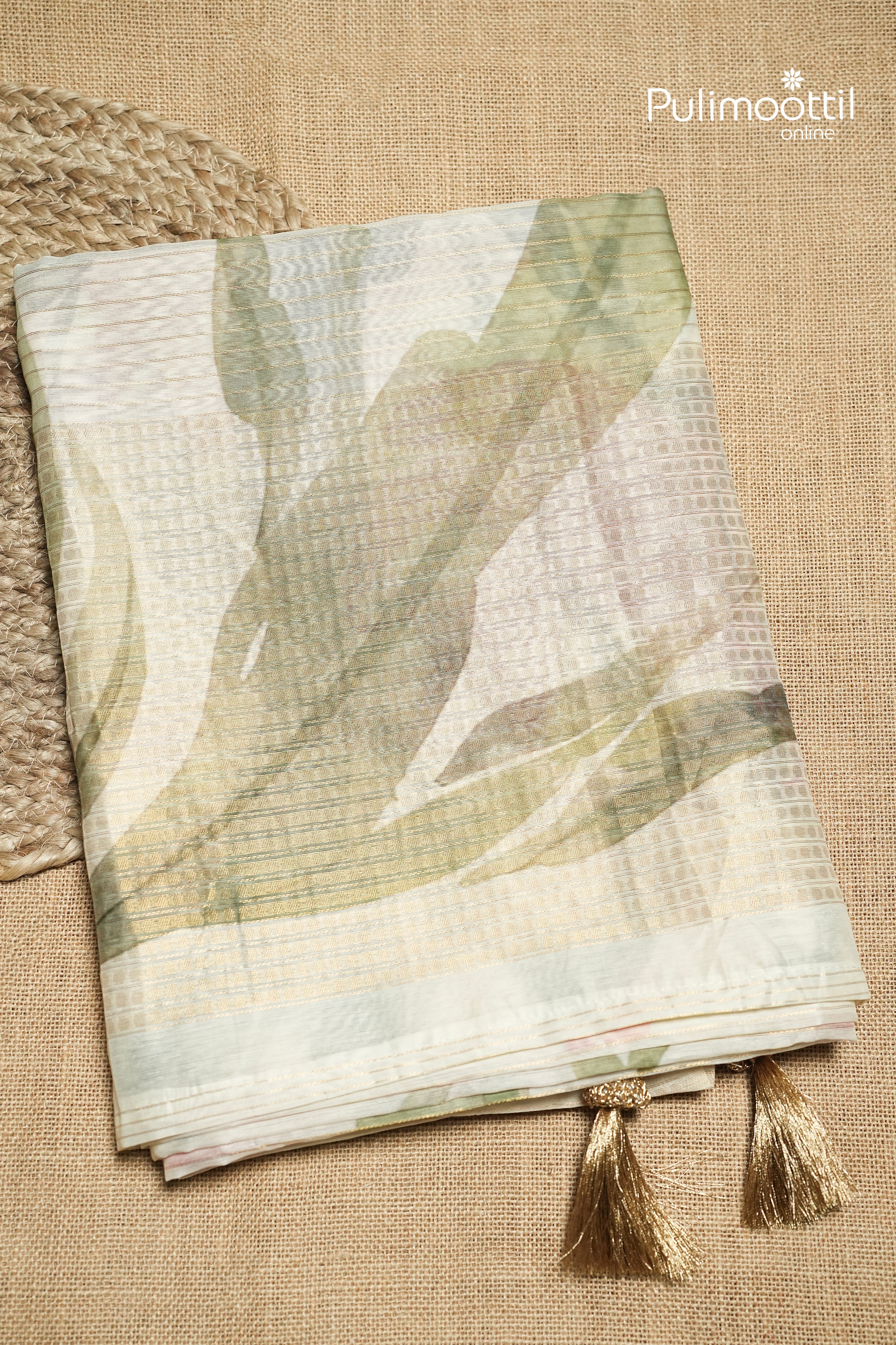 Off White Colour Semi Chanderi Traditional Saree