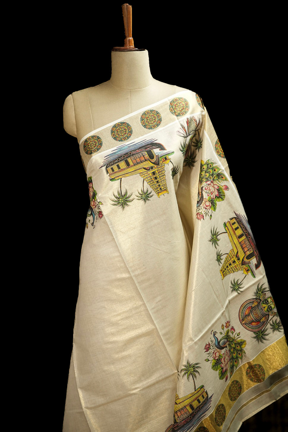 Kerala Traditional Golden Tissue Set Saree