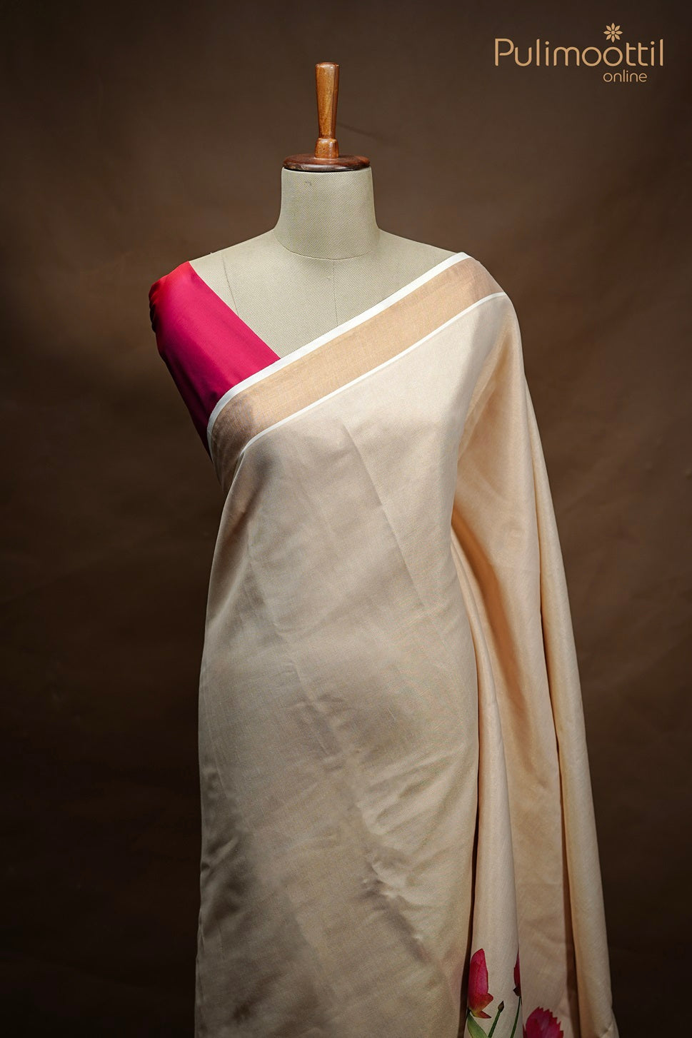 Kerala Golden Tissue Lotus Print Set Saree.
