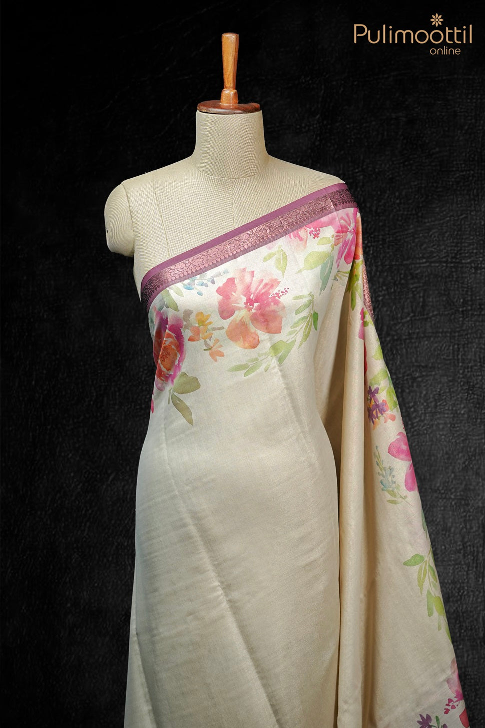 Kerala Tissue Floral Print Fancy Saree.