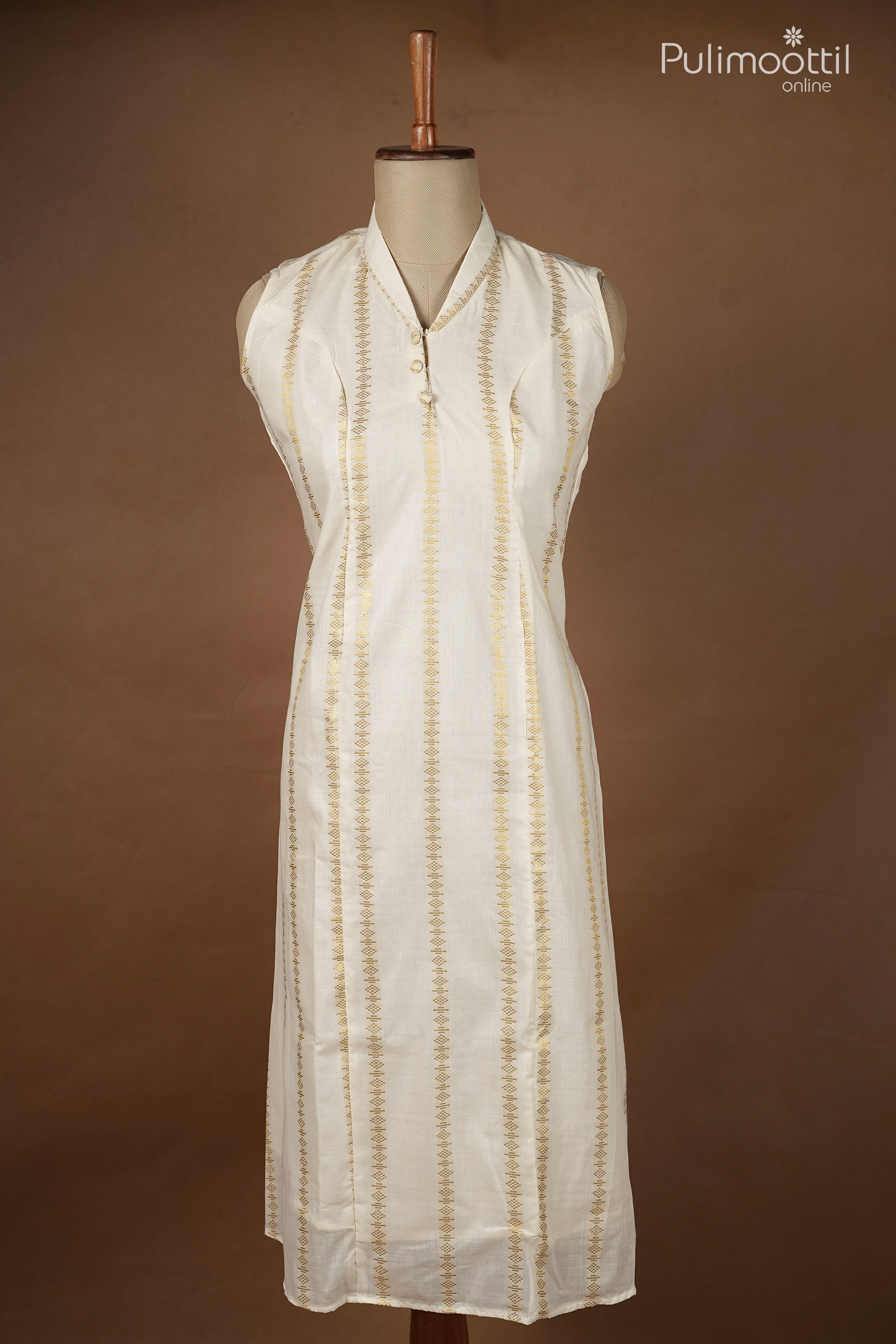 Onam Special Traditional Off-White Kurti