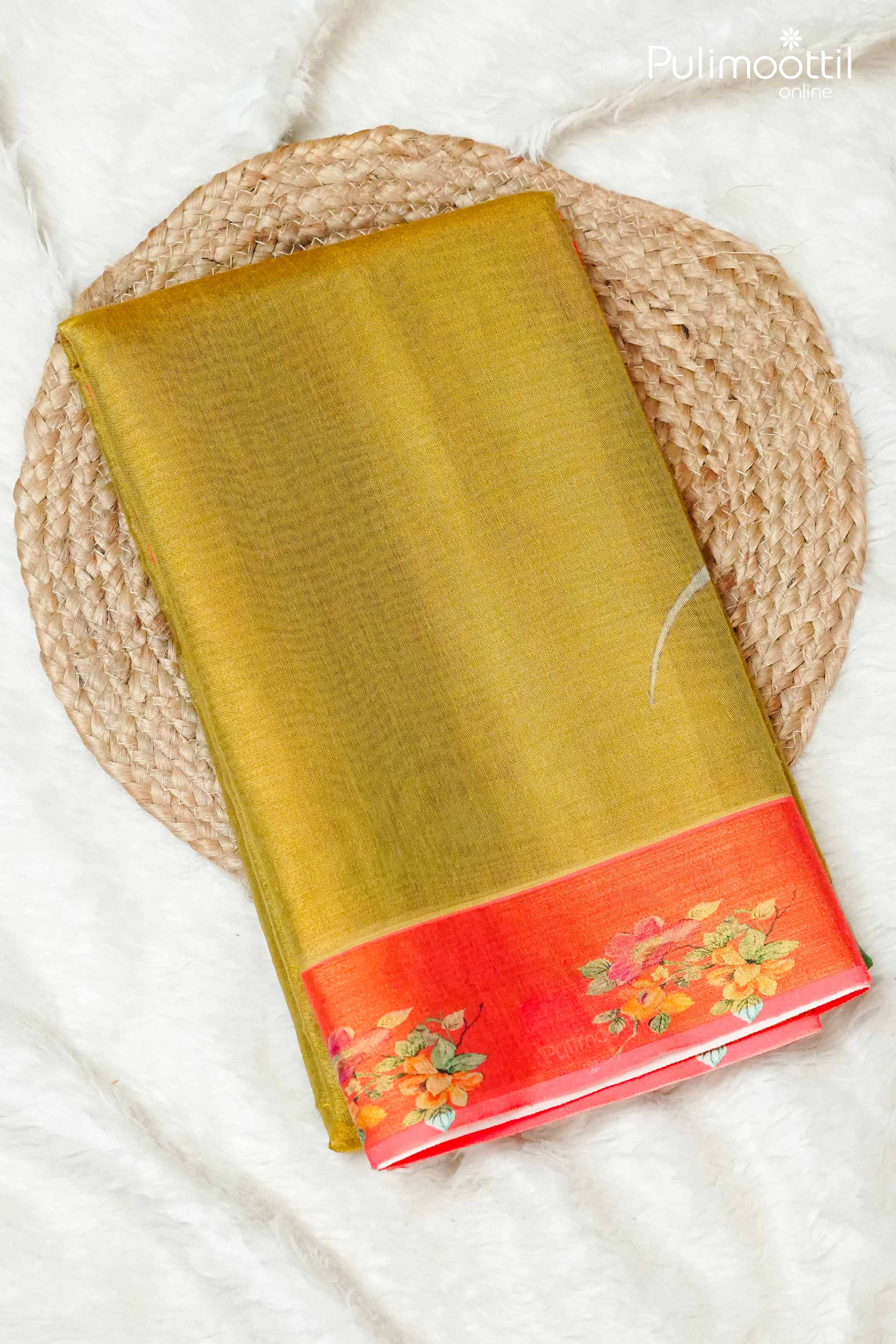 Olive Green Tissue Silk Saree.