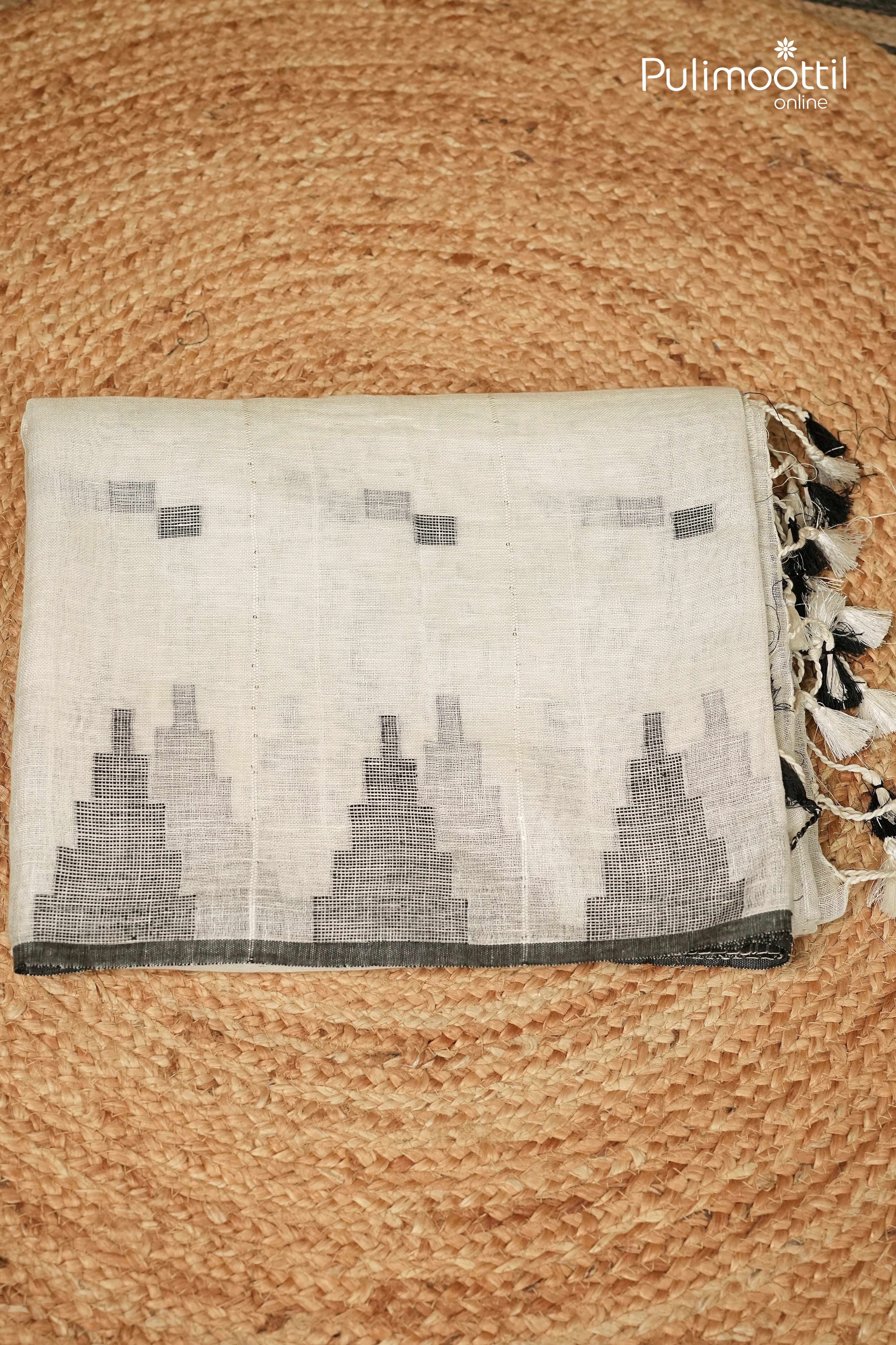 White Colour Linen Saree
