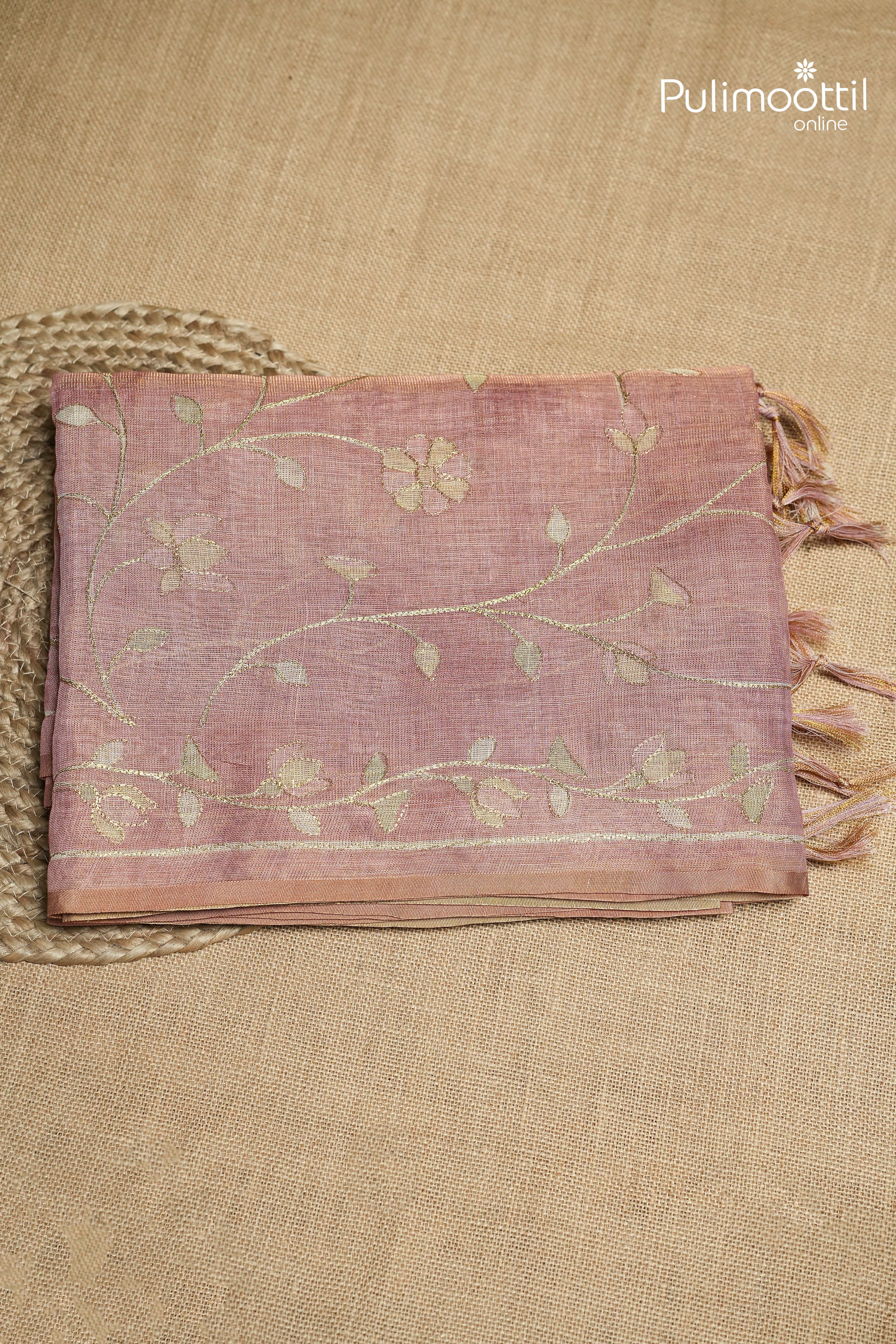 Onion Pink Colour Linen Tissue Saree