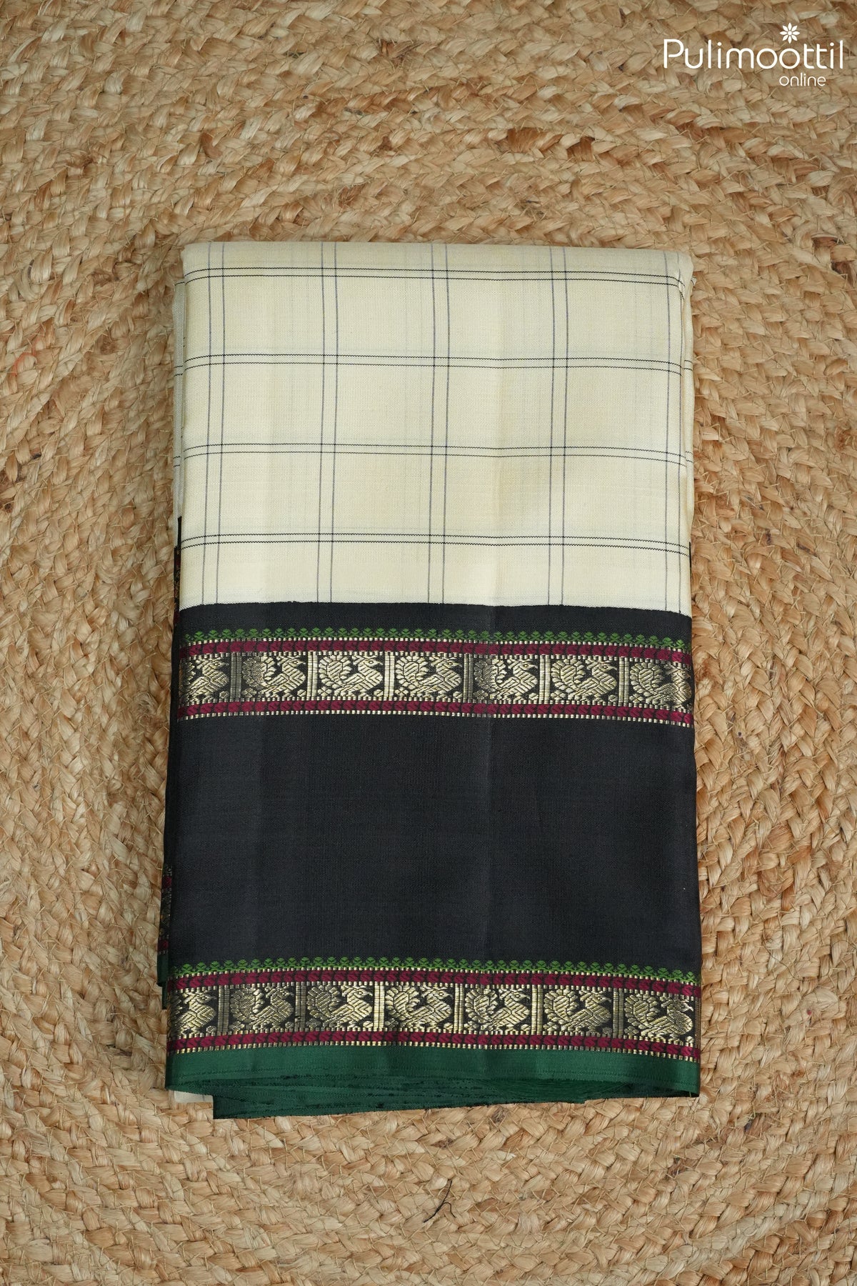 Ivory Colour Kanchipuram Designer Saree