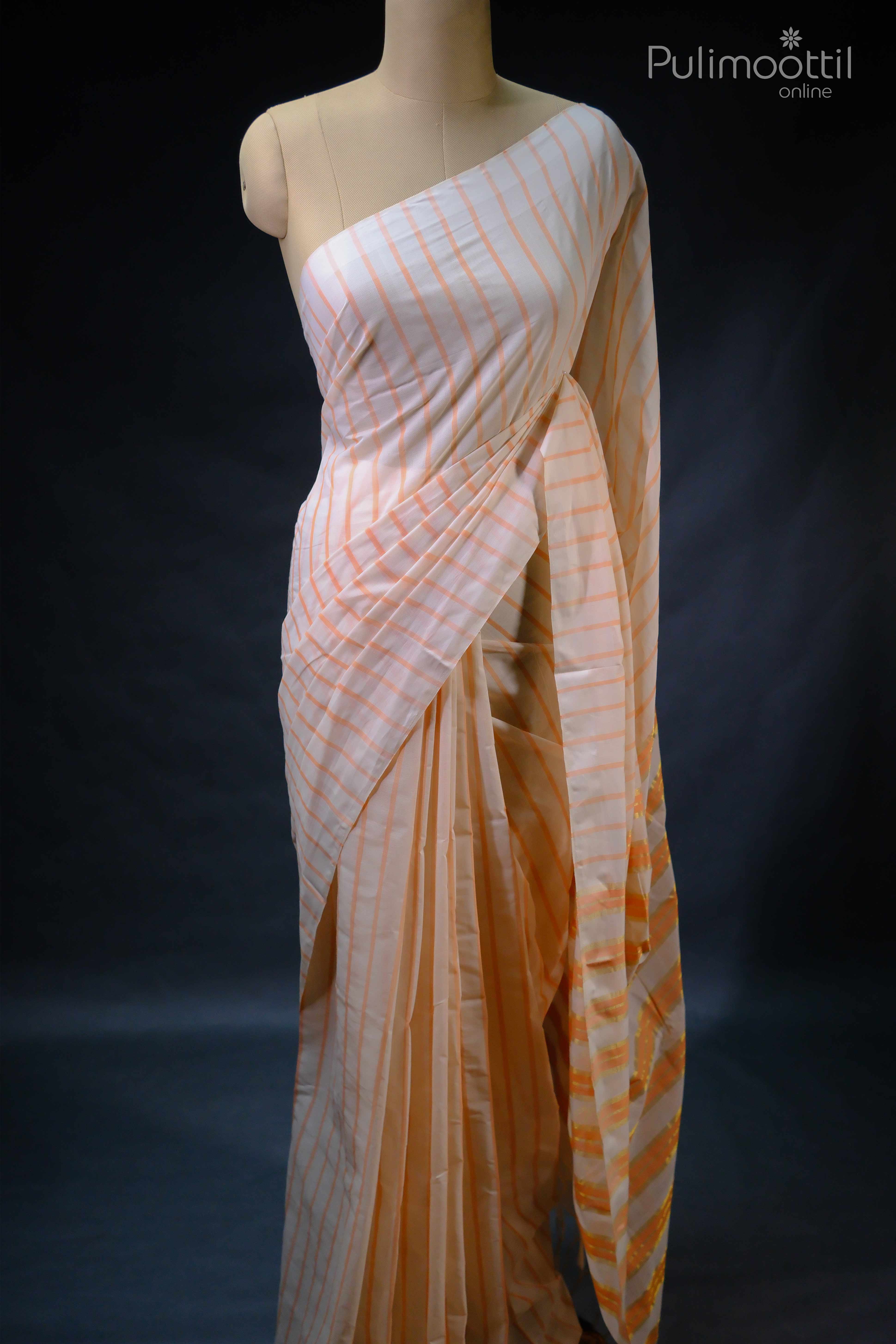 Cream Colour Pure Cotton Handloom Saree.