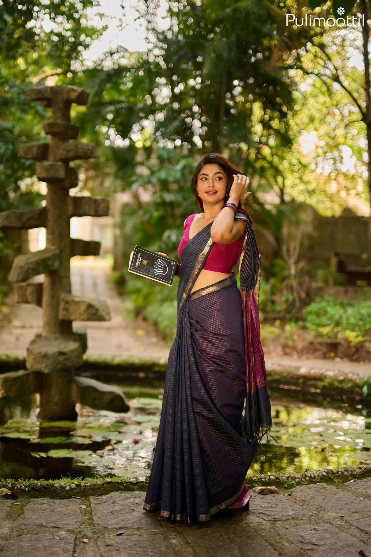 Navy Blue Semi Chanderi Saree