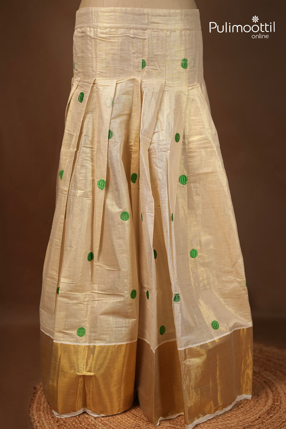 Ready-to-Stitch Kerala Traditional Golden Tissue Dhavani Set
