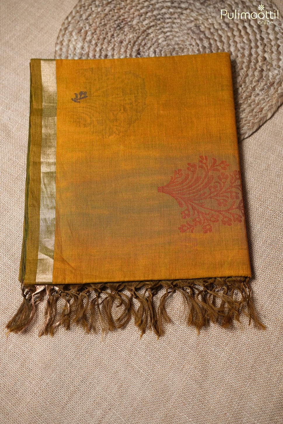 Orange Yellow Colour Handloom Cotton Saree.