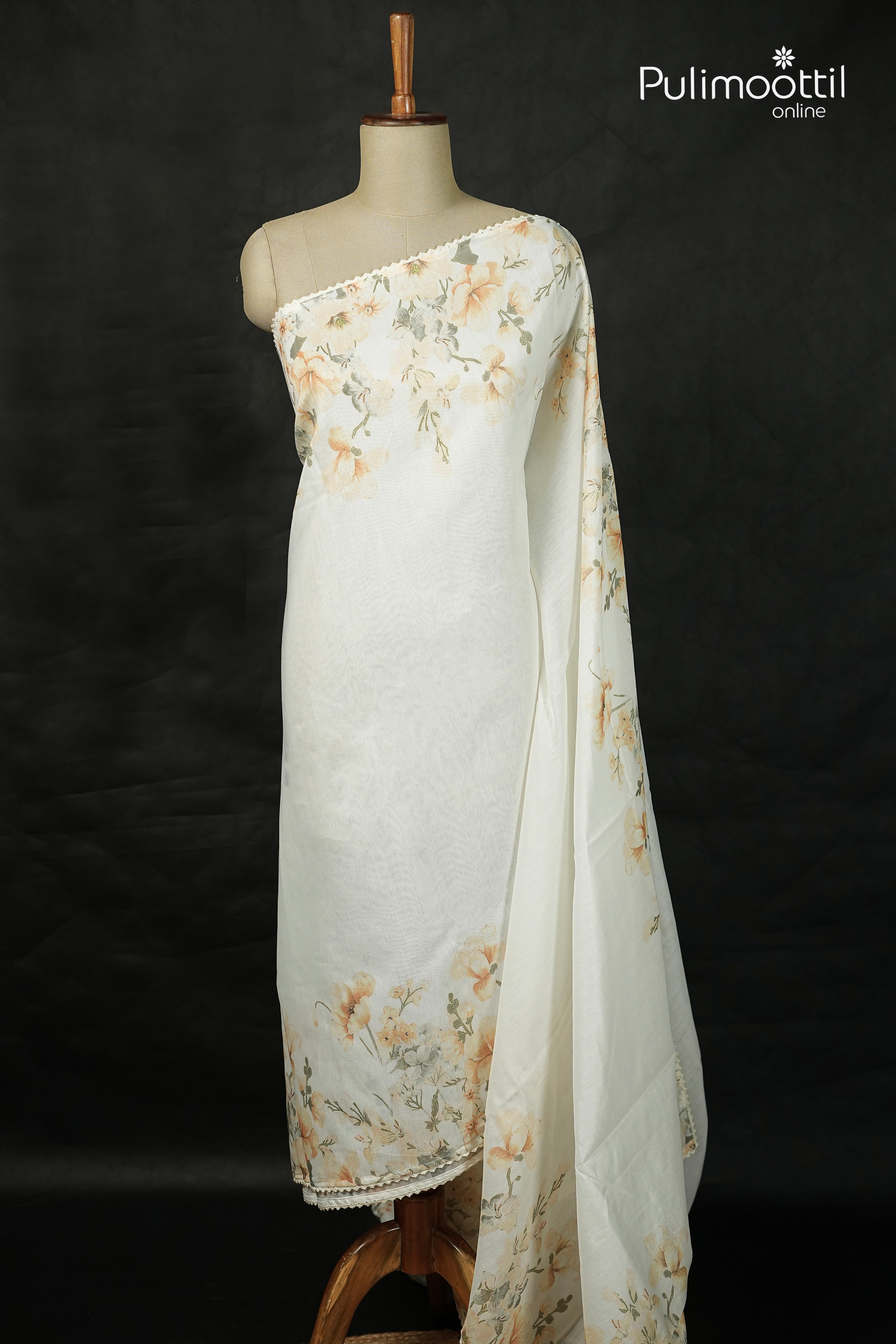 OffWhite Colour Semi Chanderi Fancy Saree