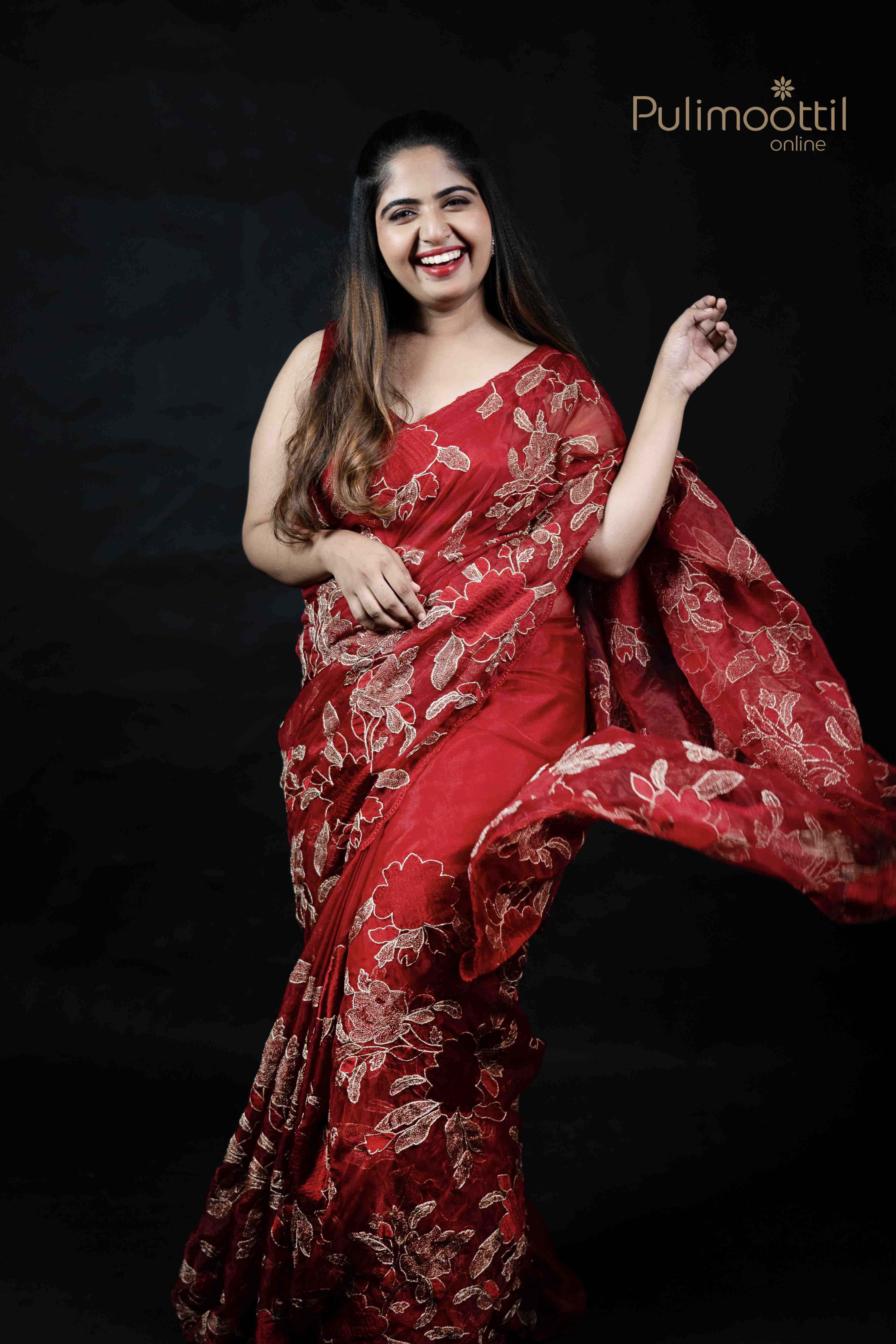 Red Colour Organza Fancy Saree