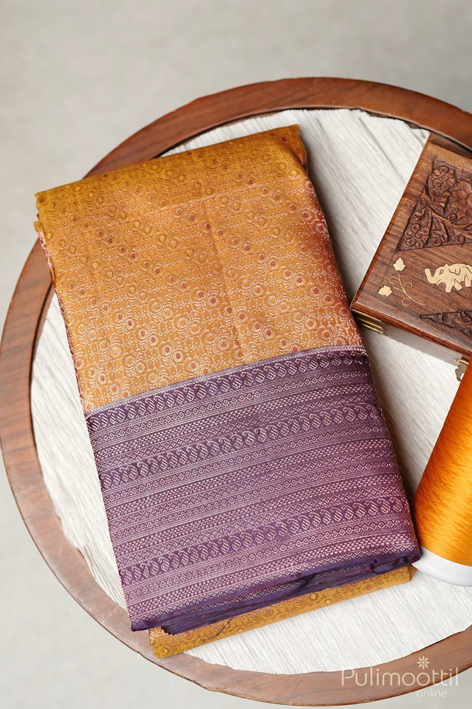 Golden Yellow Kanchipuram Brocade Wedding Saree.