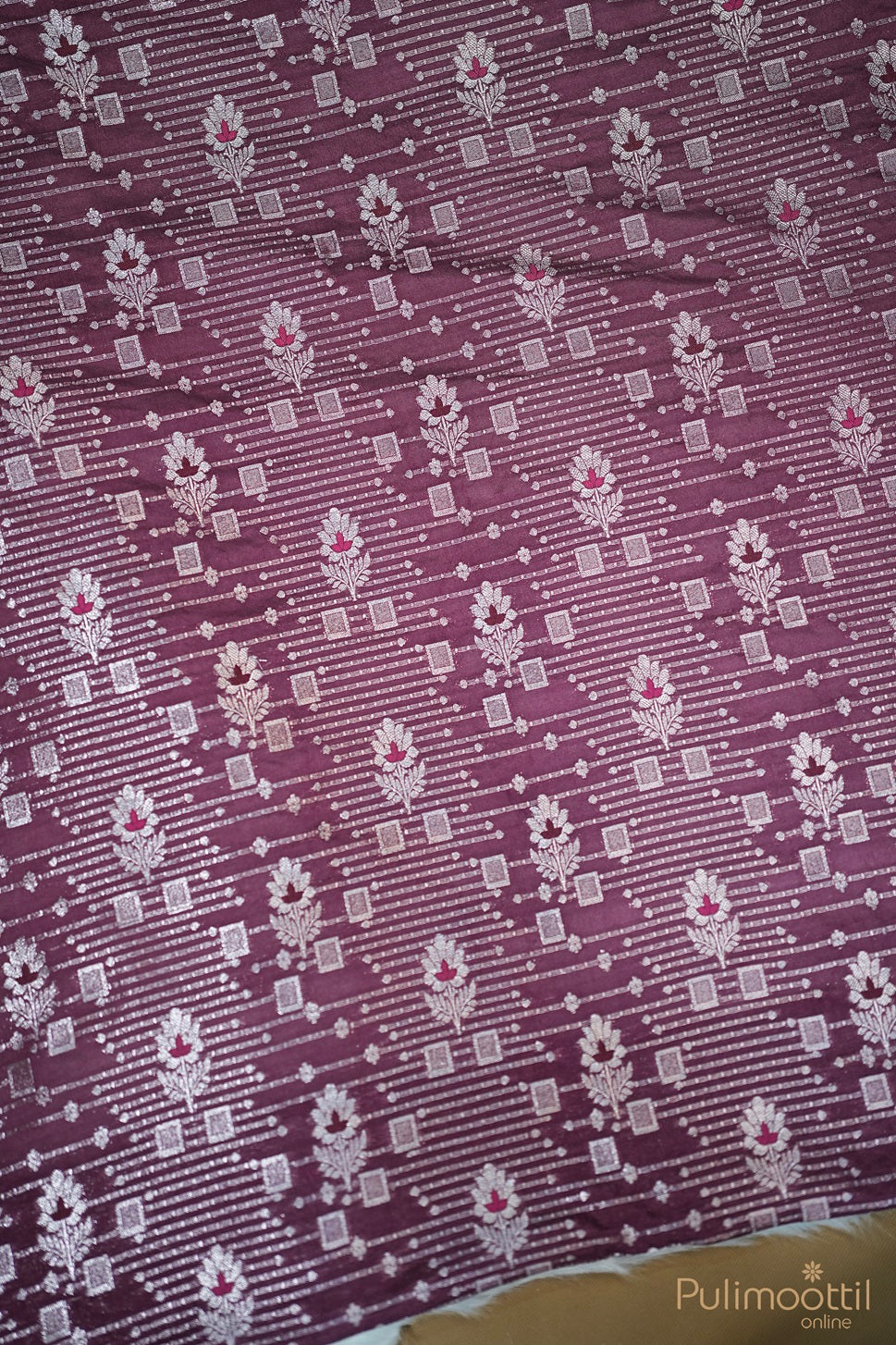 Purple Colour Silver Designer Zari Material