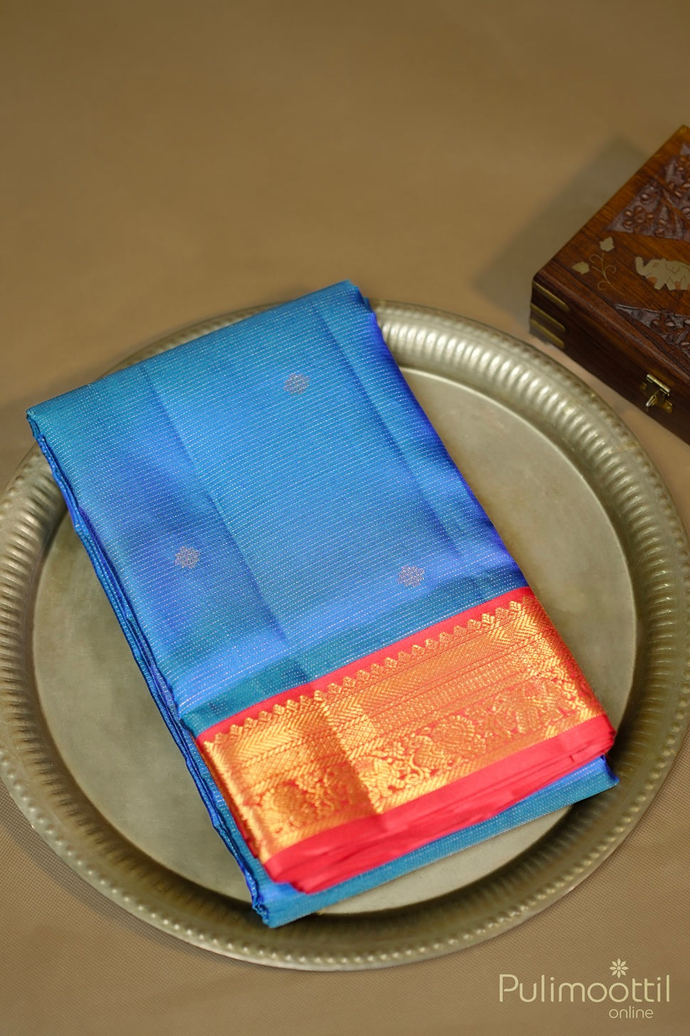 Blue Colour Kanchipuram Traditional Saree.