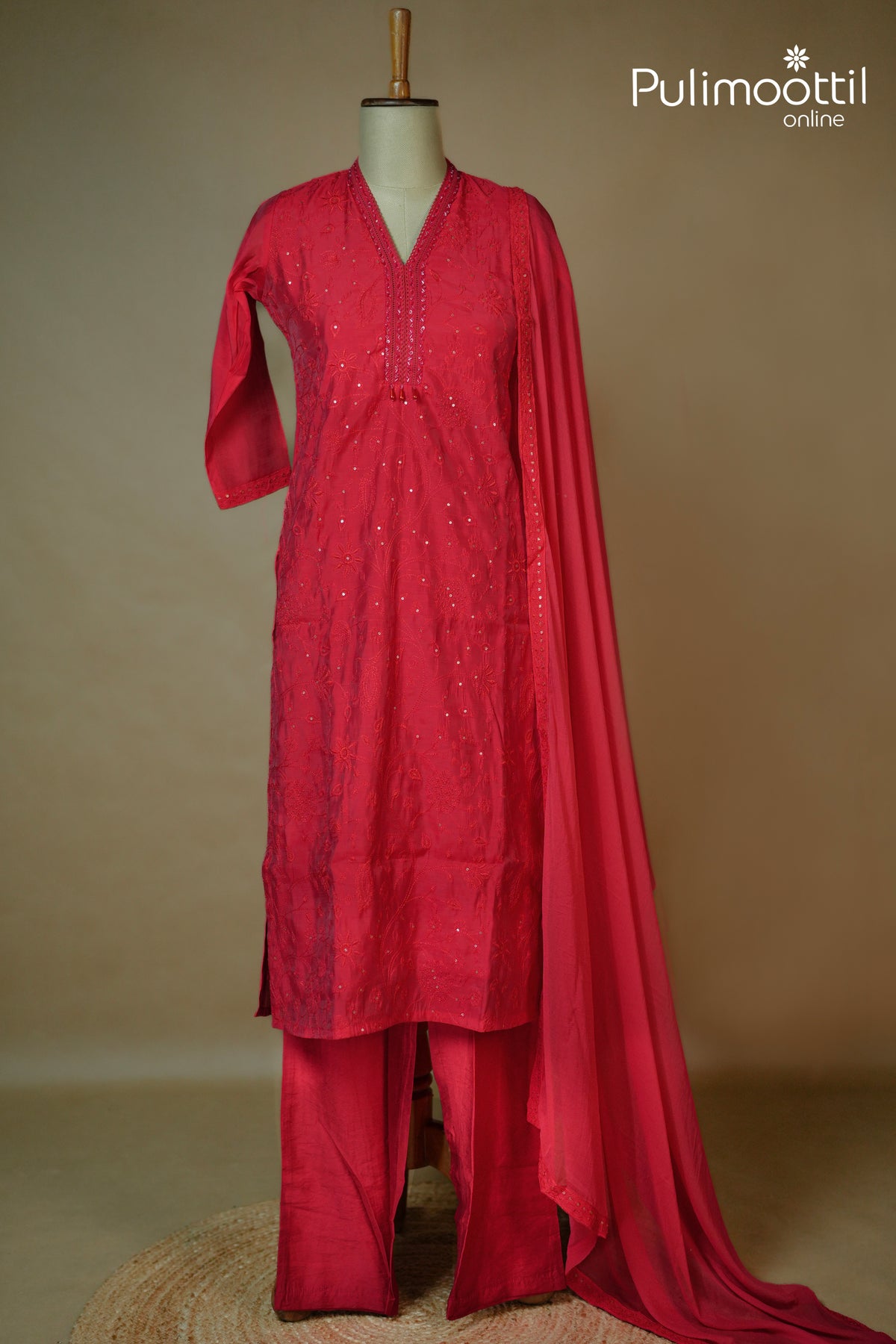 Red Colour Blended Chanderi Salwar Set