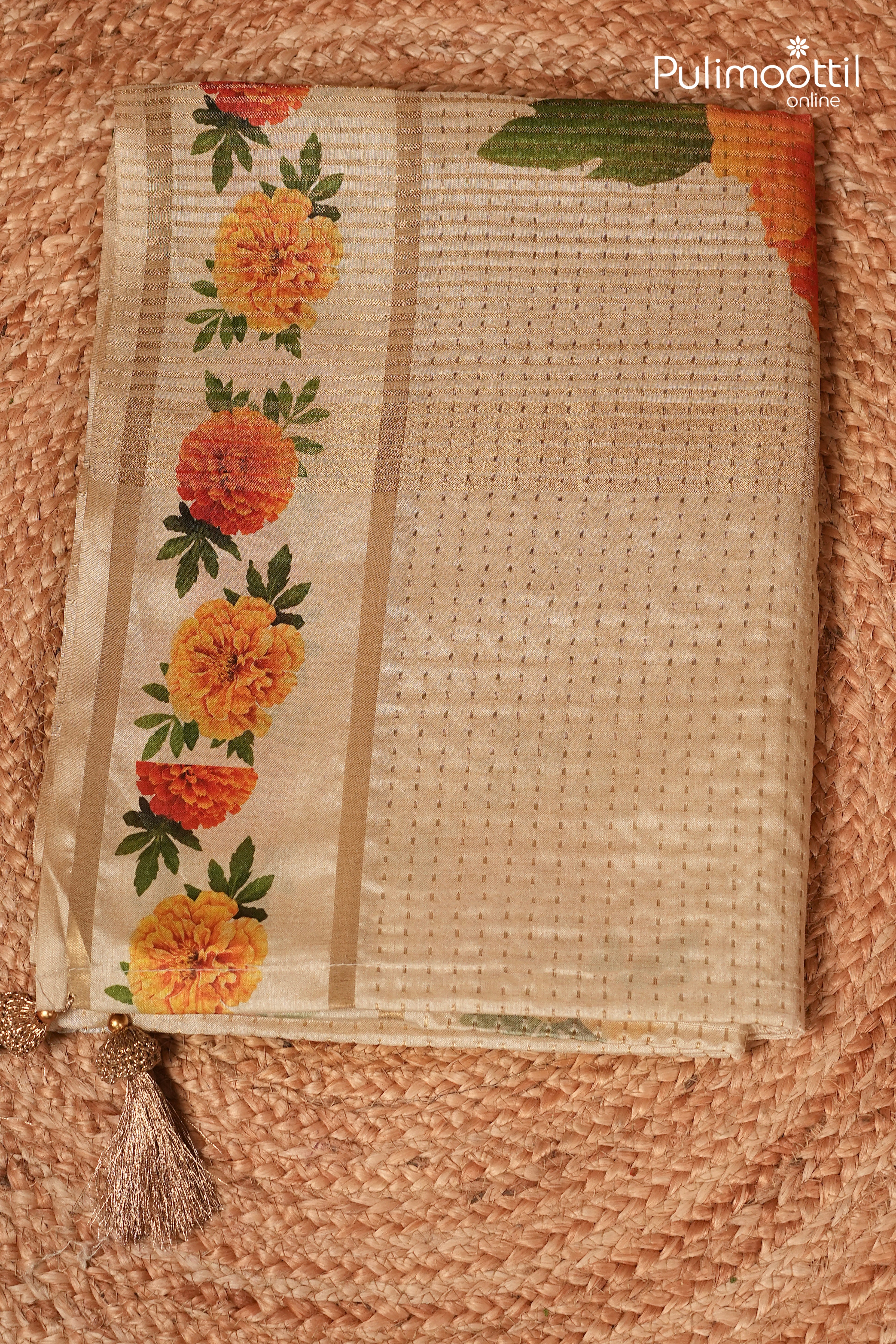 Ivory Colour Semi Jute Traditional Saree