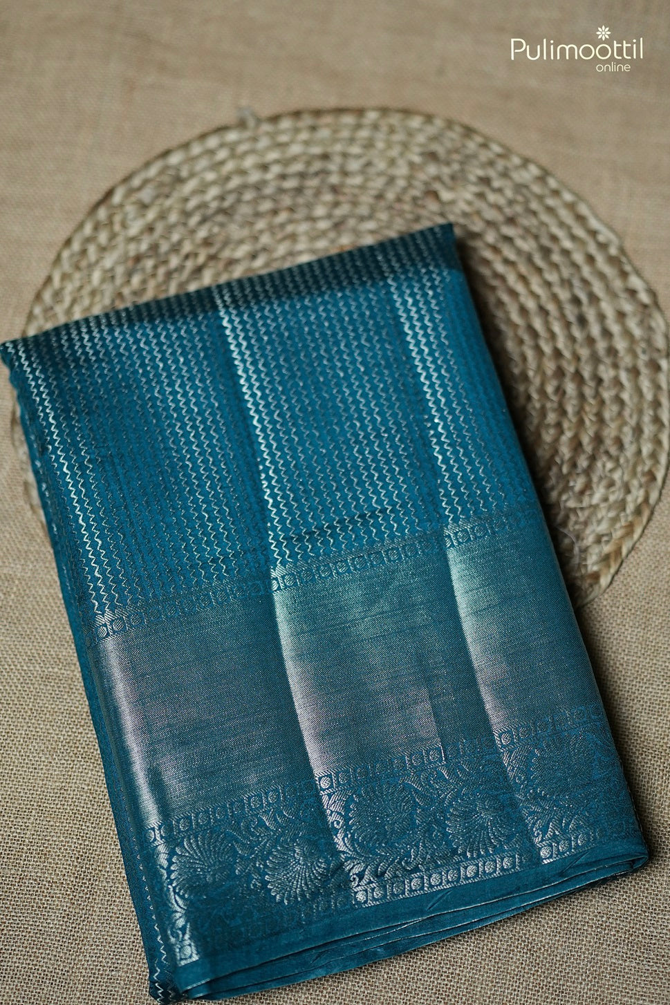 Dark Teal Blue Colour Chiniya Silk Saree