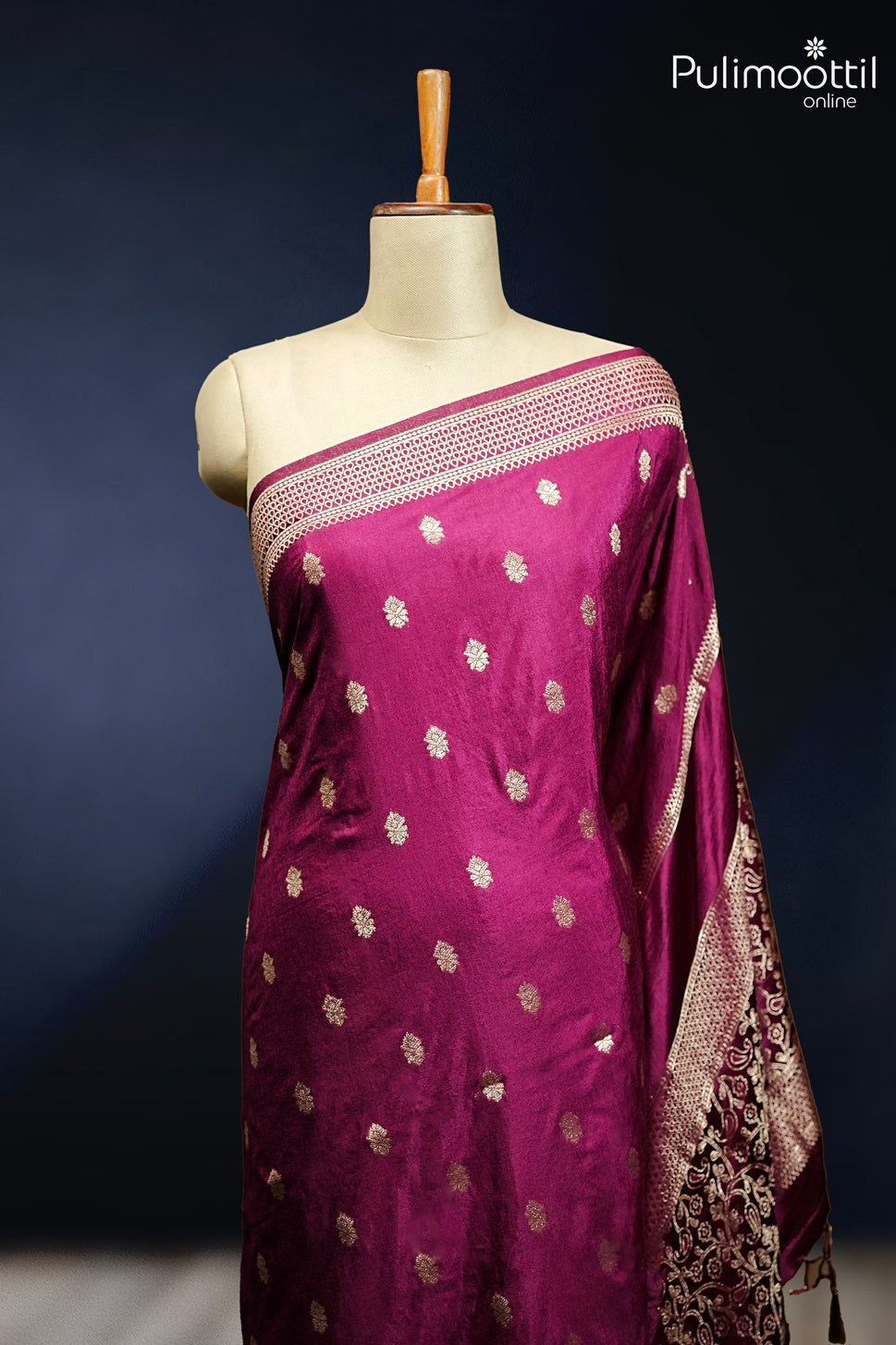 Wine Shade Colour Banarasi Silk Saree.