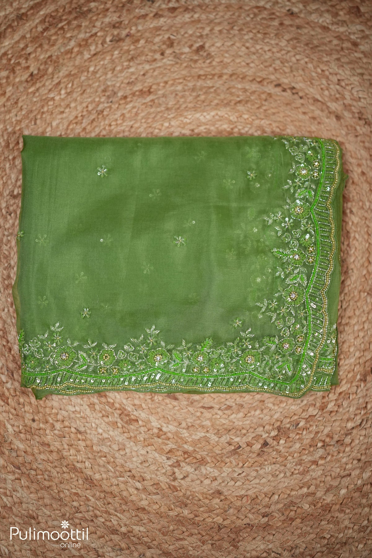 Saga Green Organza Designer Fancy Saree