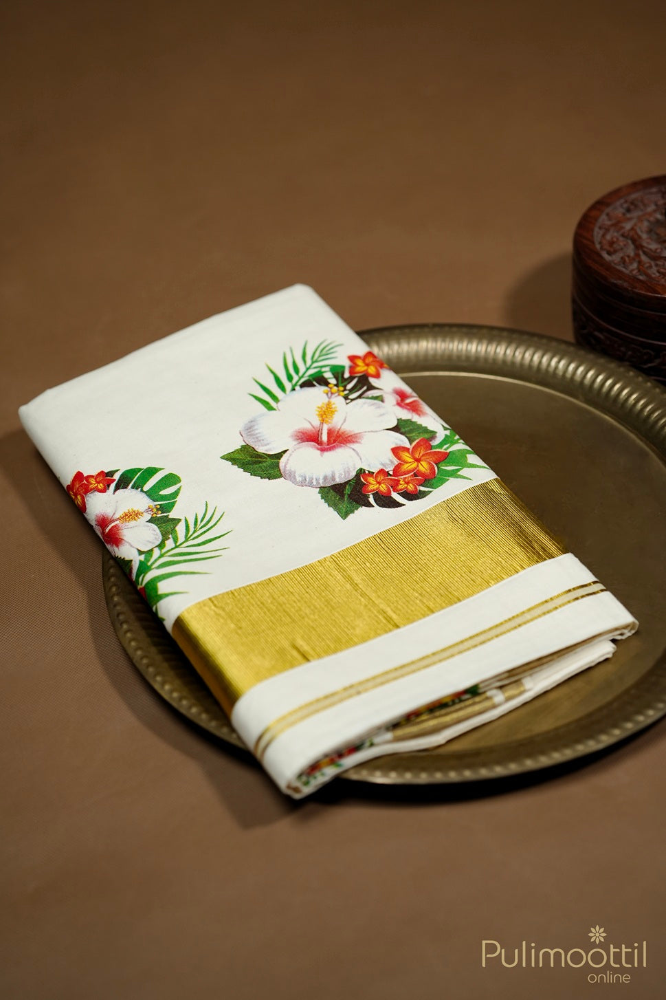 Kerala Cotton Hibiscus Set Saree.