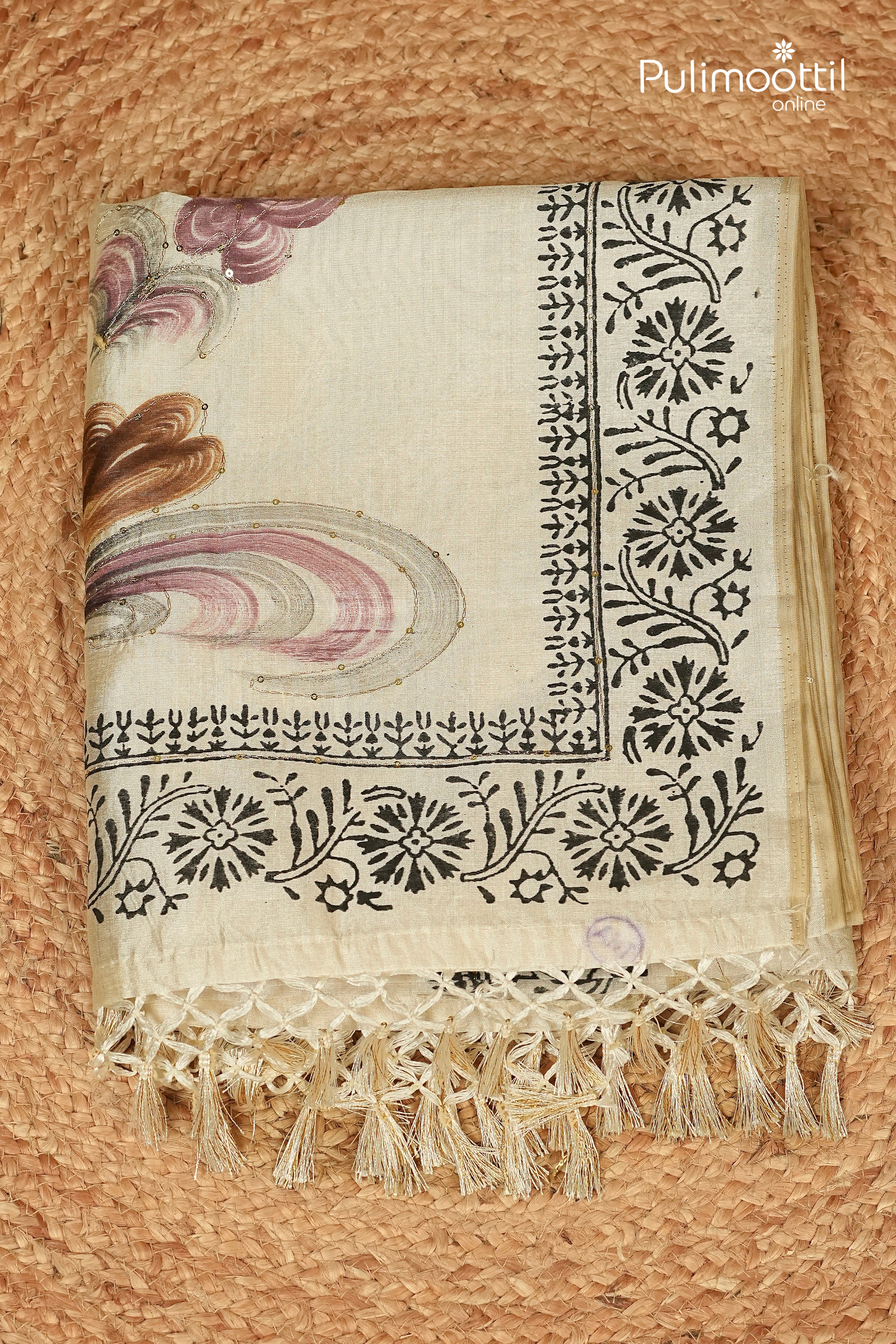 Ivory Colour Russian Silk Saree