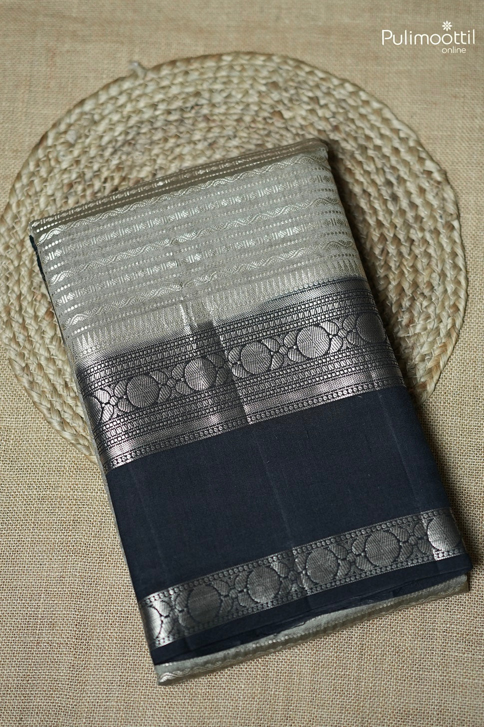 Pastel Olive Green Chiniya Silk Saree.