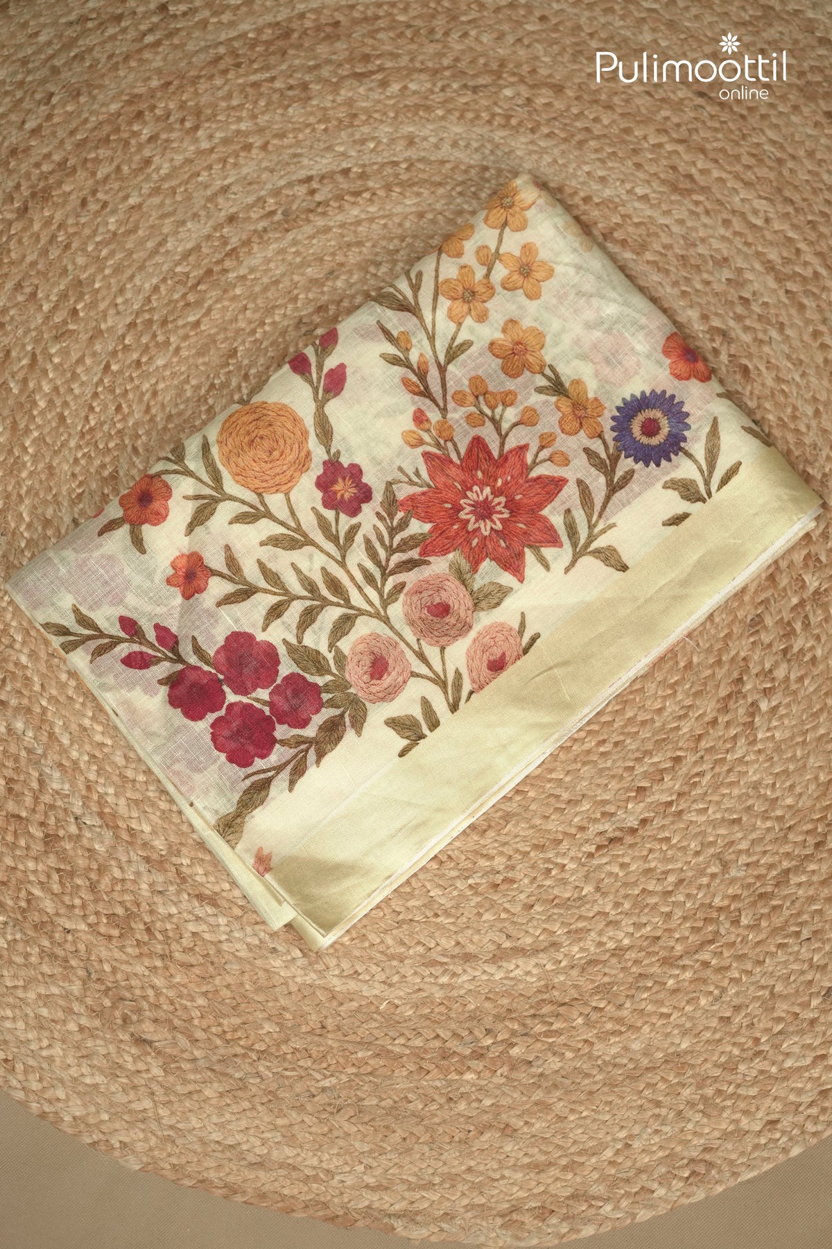 Cream Custard Linen Silk Saree
