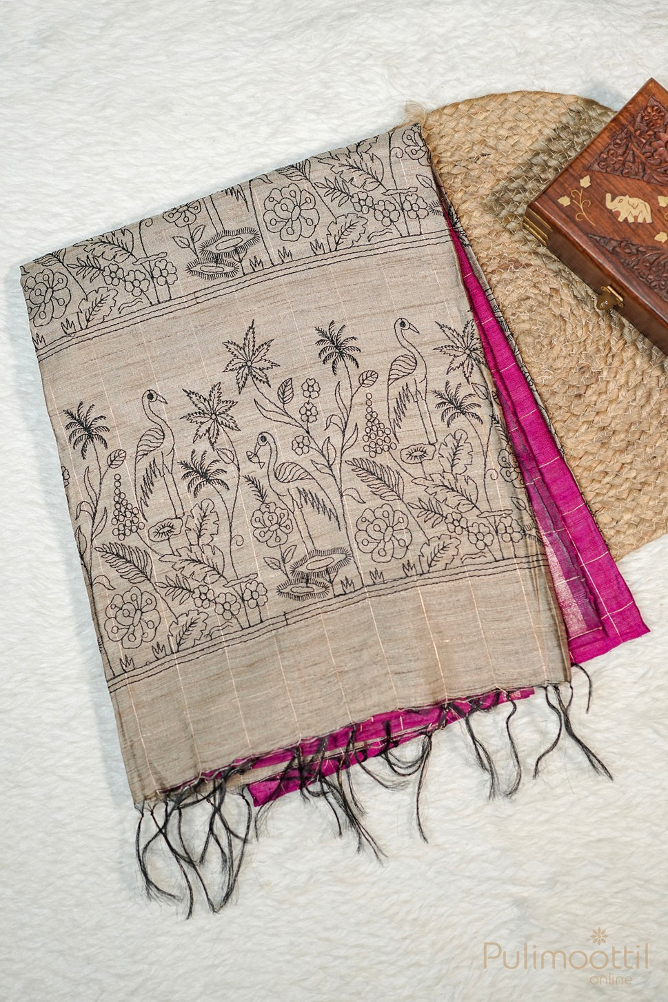 Dark Pink  Colour Jute Silk Saree.