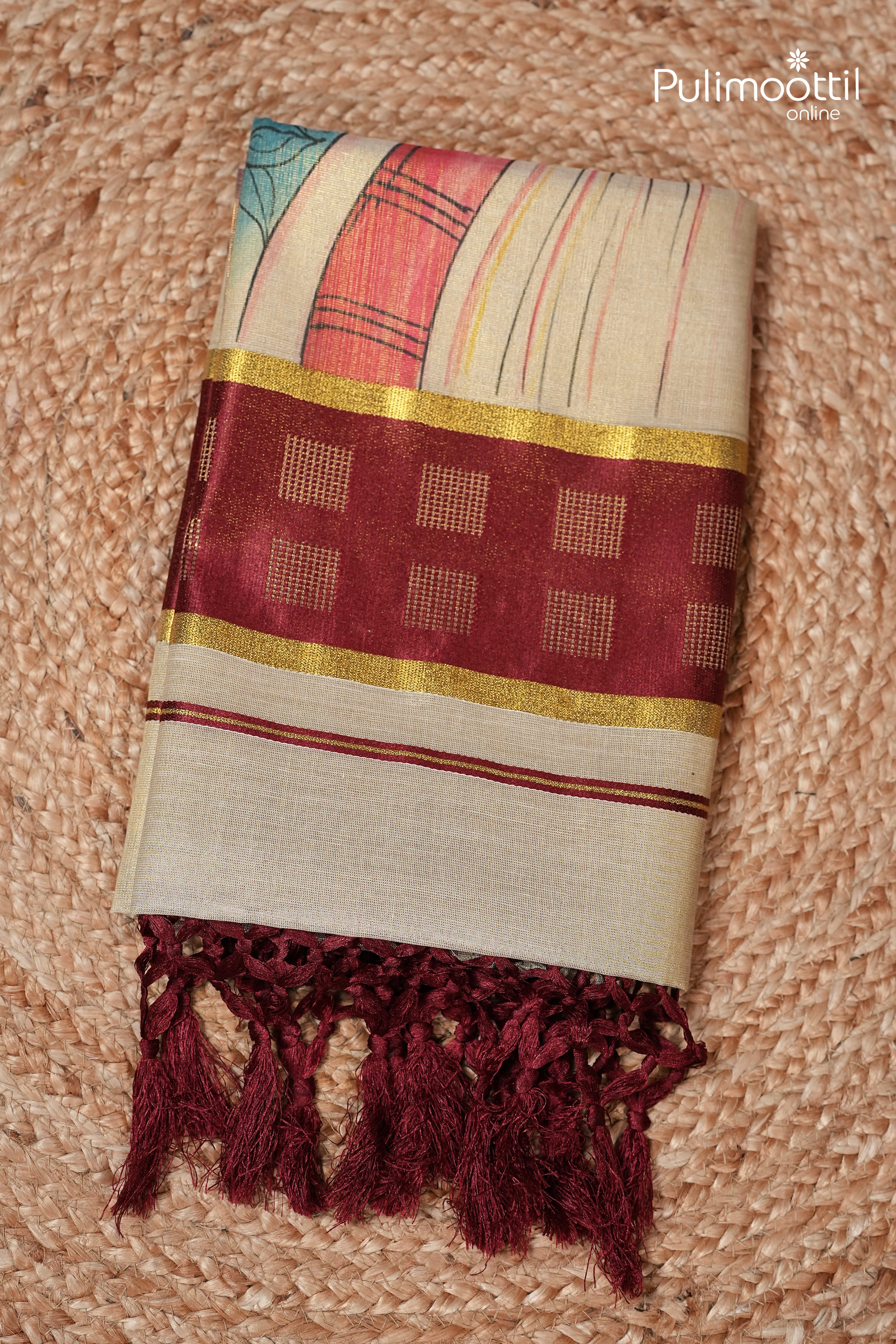 Kerala Traditional Kathakali Golden Tissue Set Saree