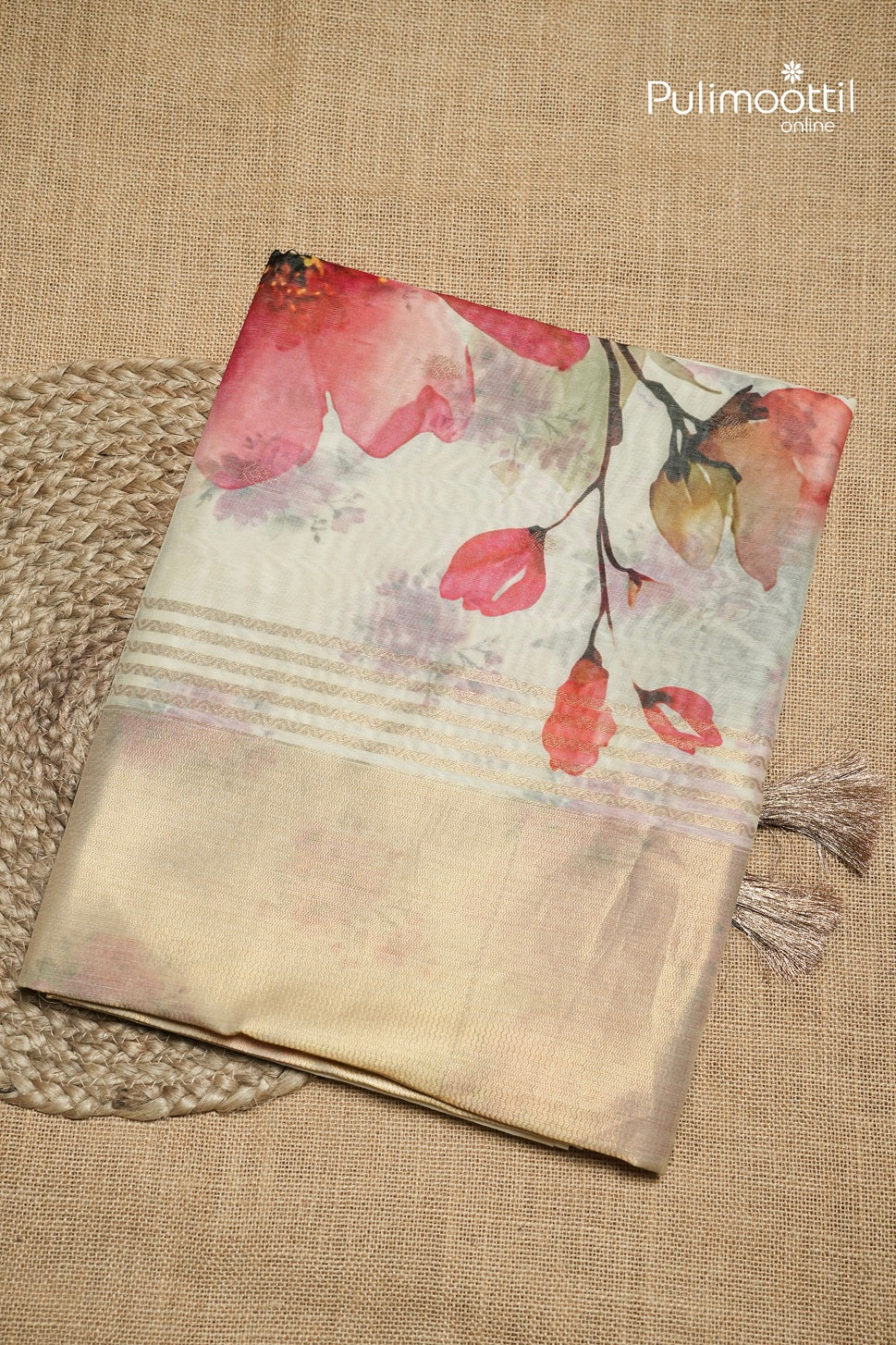 Off White Colour Semi Chanderi Traditional Saree
