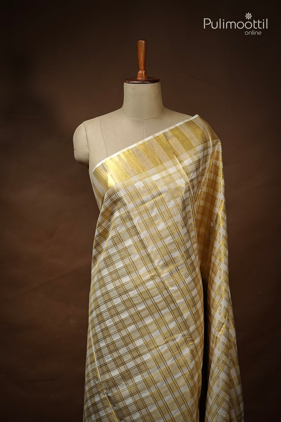 Cream Colour Golden Tissue Set Saree.