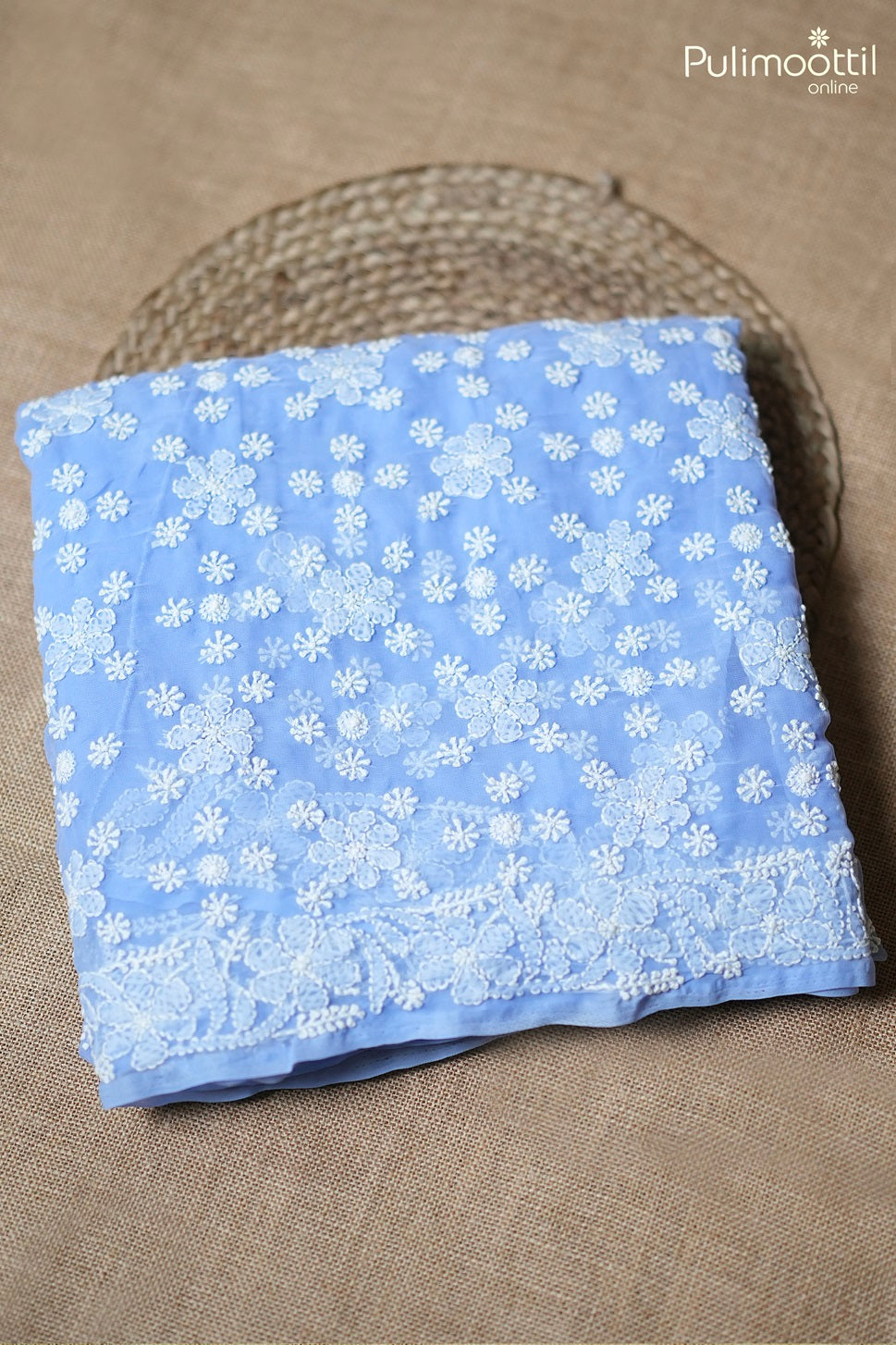 Periwinkle Blue Colour Georgette Chikankari Saree