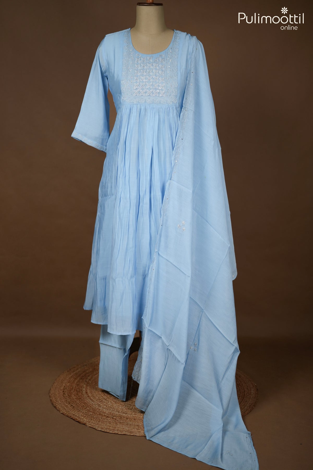 Light Steel Blue Chanderi Salwar Set.