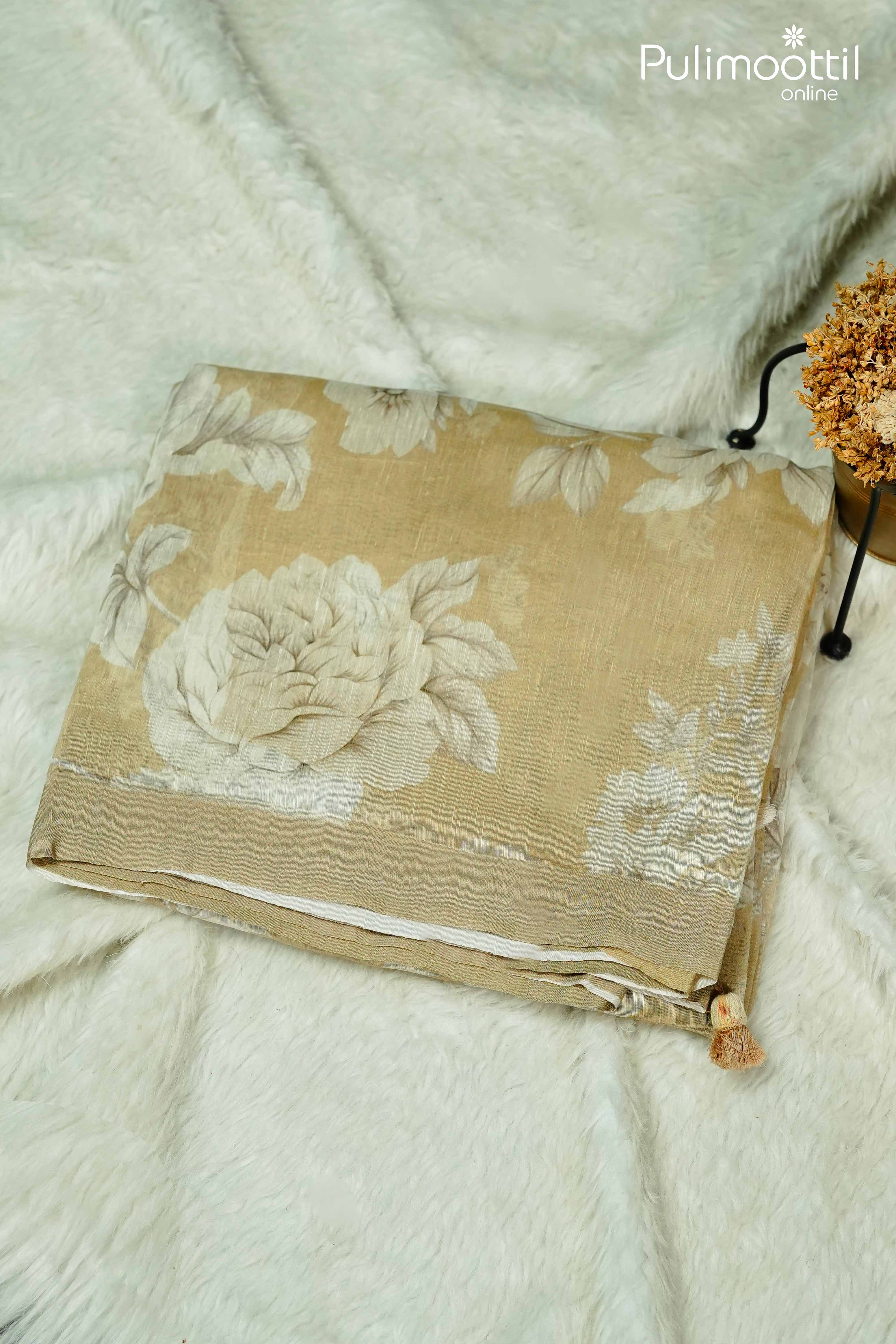 Classic Taupe Colour Linen Silk Saree.