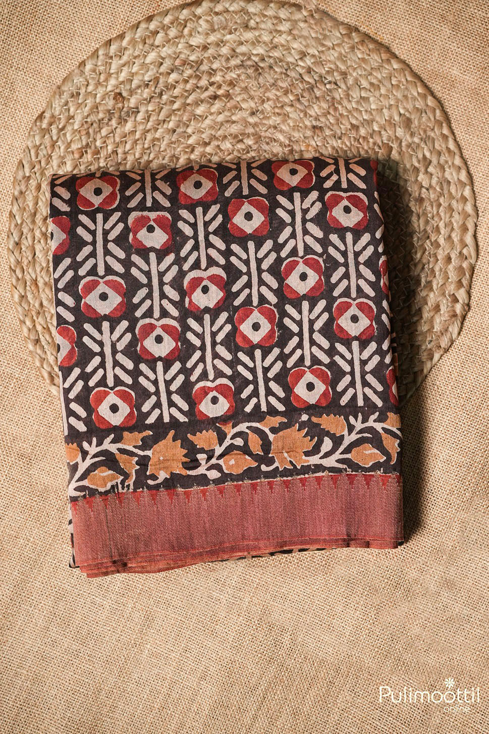 Dark coffee color Chanderi saree.
