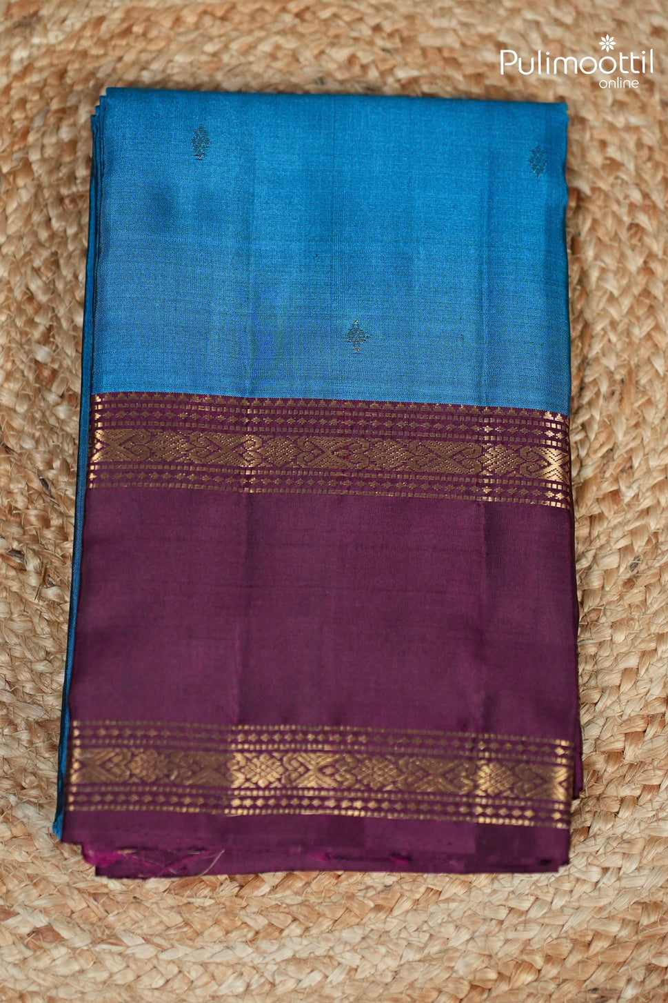 Dark Sky Blue Colour Kanchipuram Designer Saree
