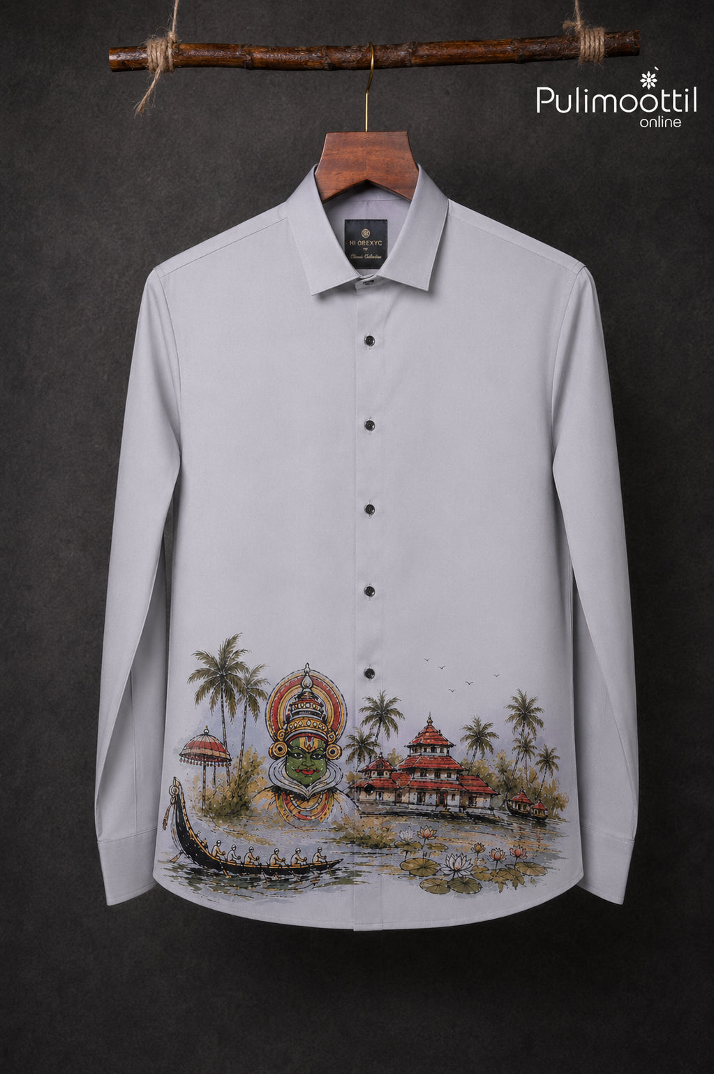 Pearl Grey Colour Shirt Featuring Kathakali Face