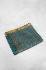 Peacock Blue Color Tussar Silk Saree