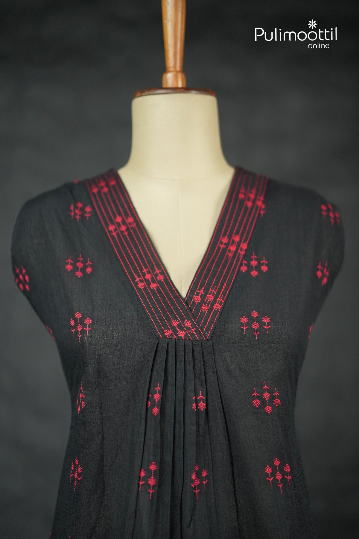 Black Colour Cotton A-Line Kurti