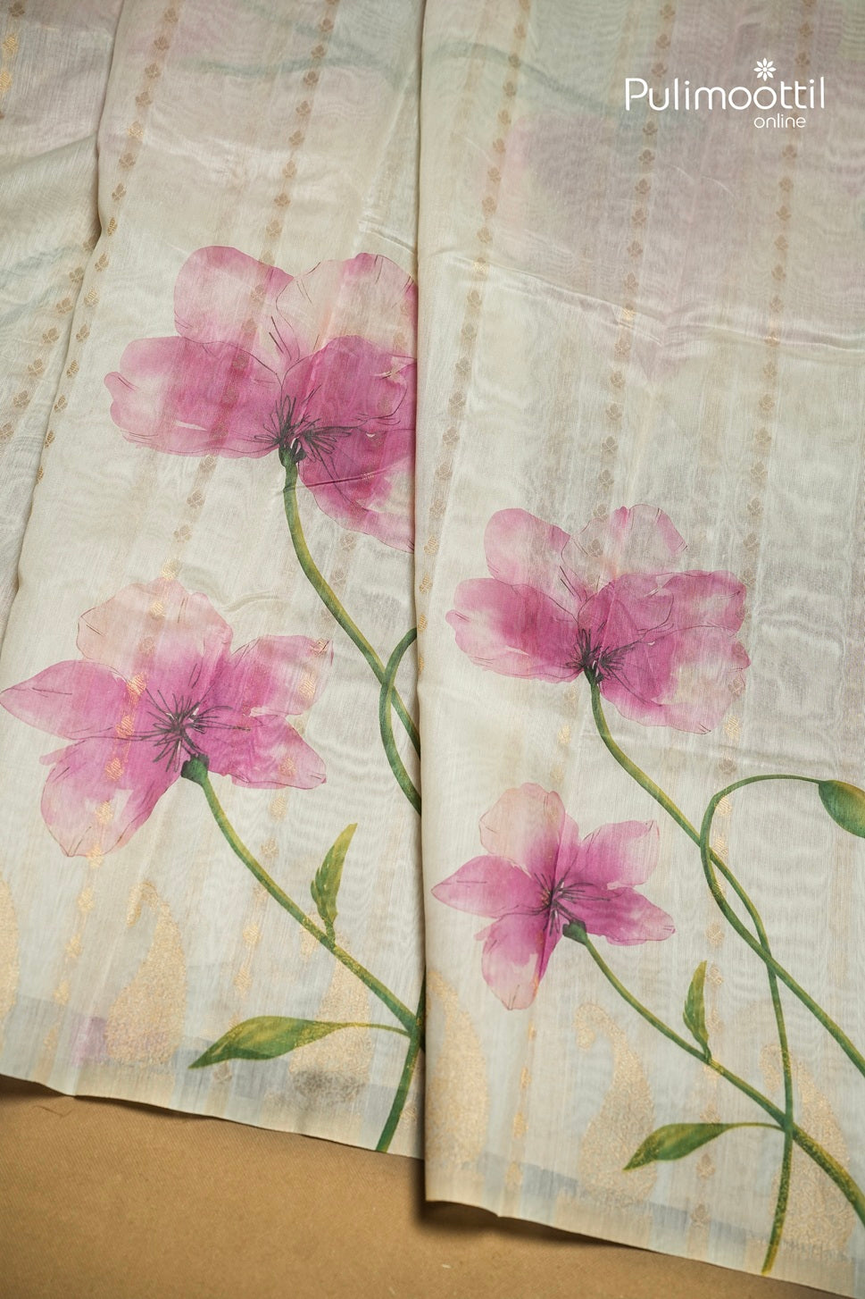 Off White Colour Semi Chanderi Traditional Saree