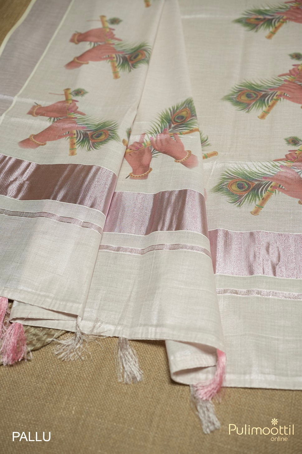 Kerala Traditional Rose Gold Tissue Set Saree