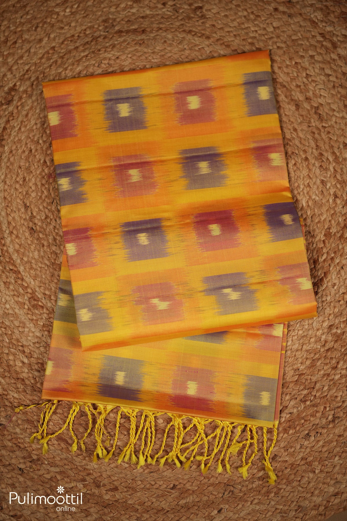 Yellow Color Kanchipuram Ikat Designer Saree