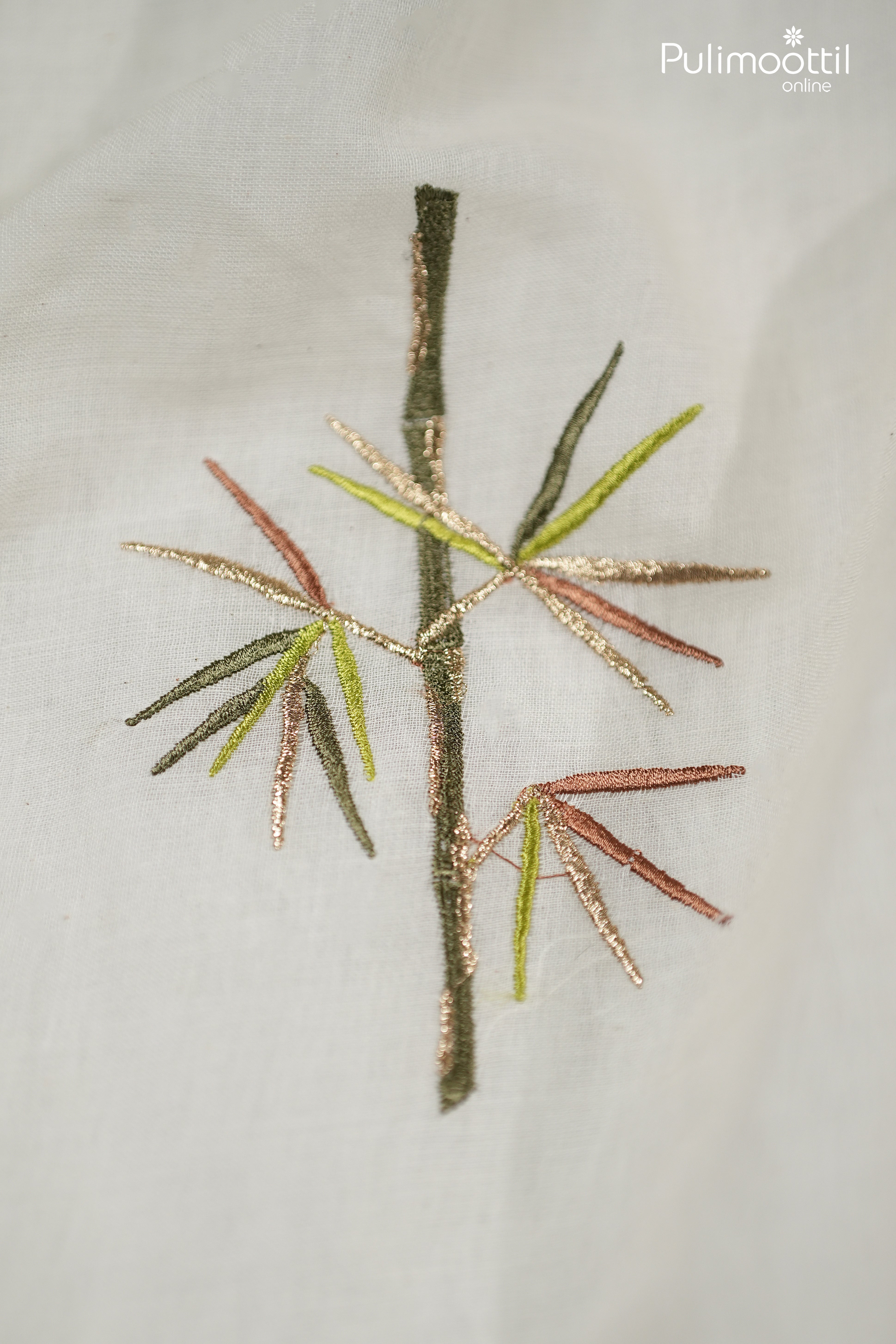 Off-White Soft Cotton Fabric With Golden Zari Embroidery