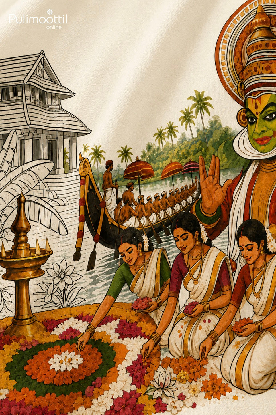 Off White Color Half Sleeve Mens Shirt With Kerala heritage Print