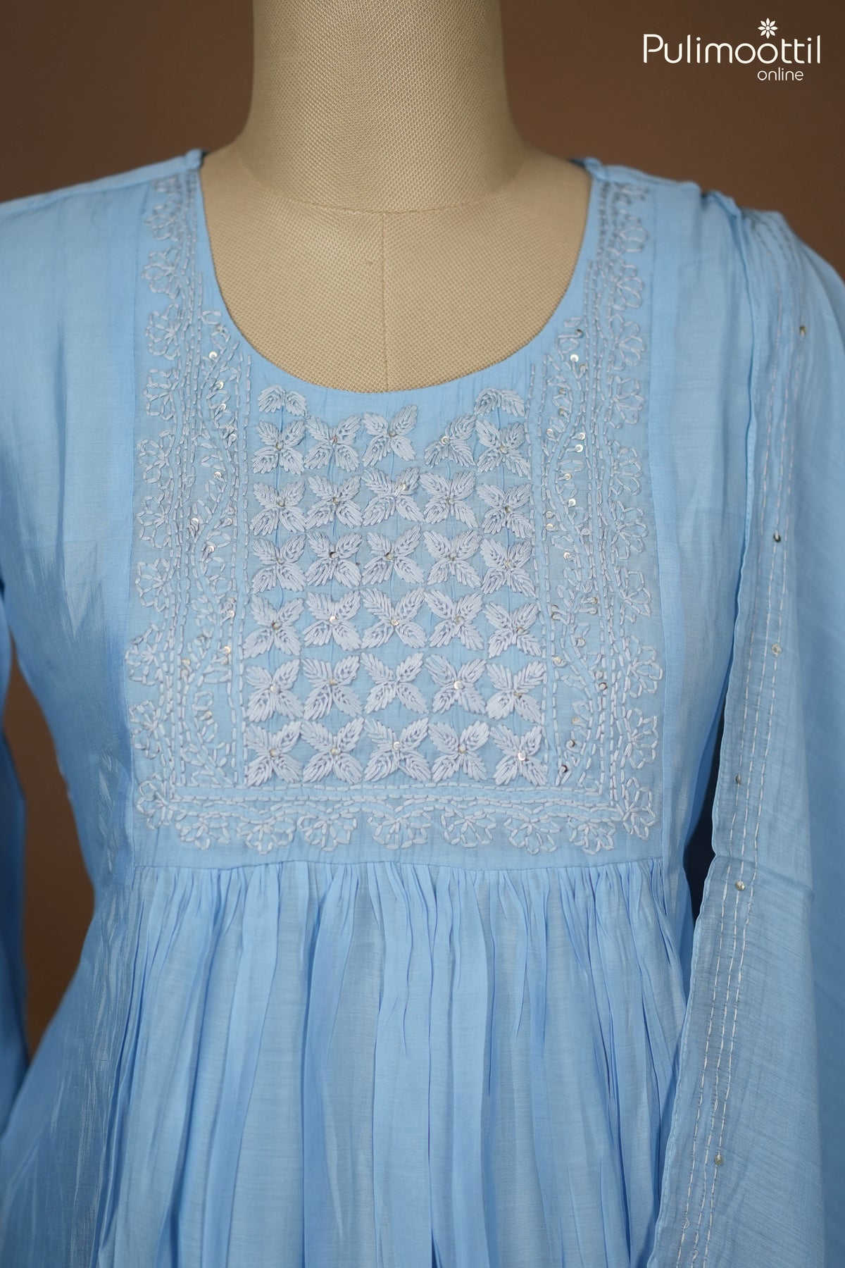 Light Steel Blue Chanderi Salwar Set.