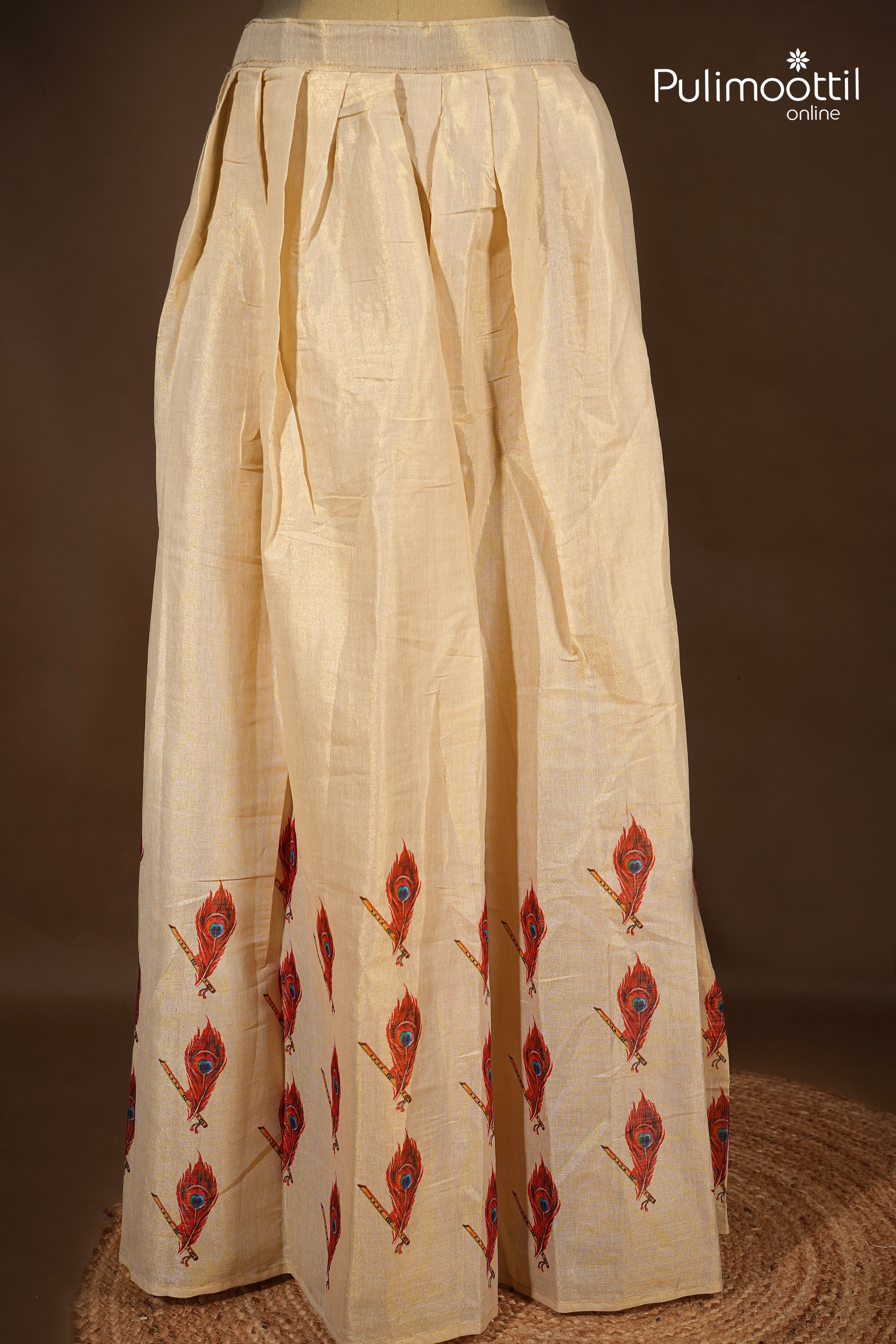 Ready-to-Stitch Kerala Traditional Golden Tissue Dhavani Set